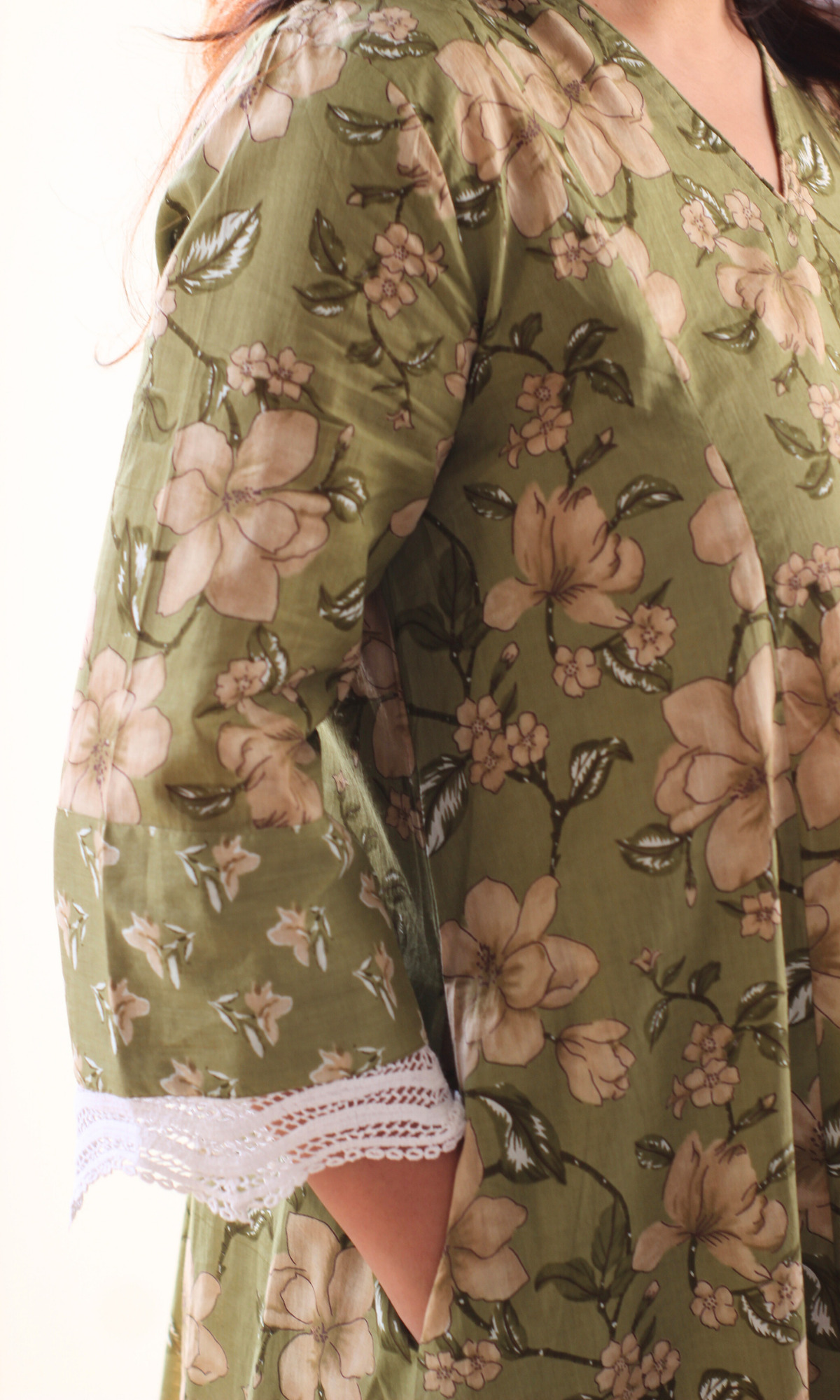 Olive Floral High Low Kurta with Palazzo