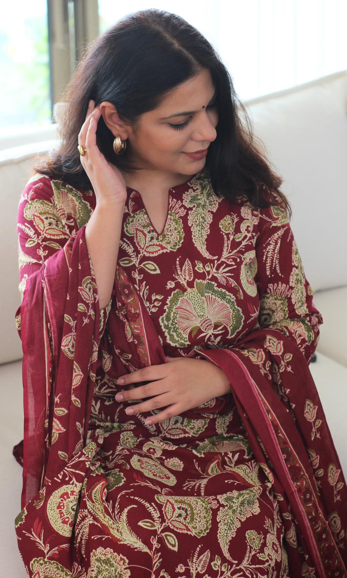 Ruhaani Ruby Block Printed Cotton Kurta, Dupatta & Afghani Style Pant