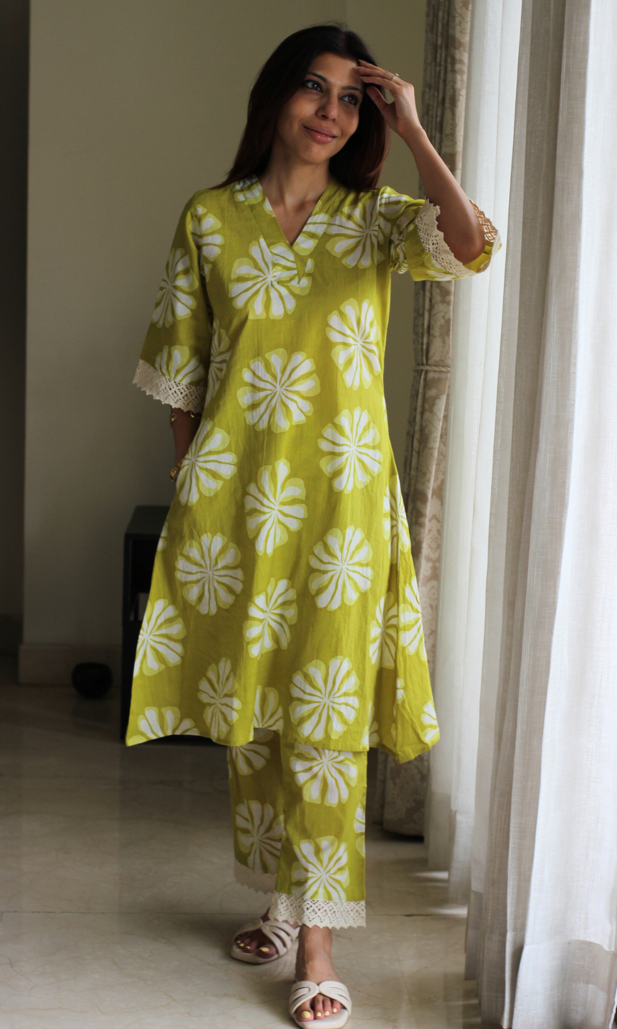 Olive Zing Daisy Cotton Laced Co-ord