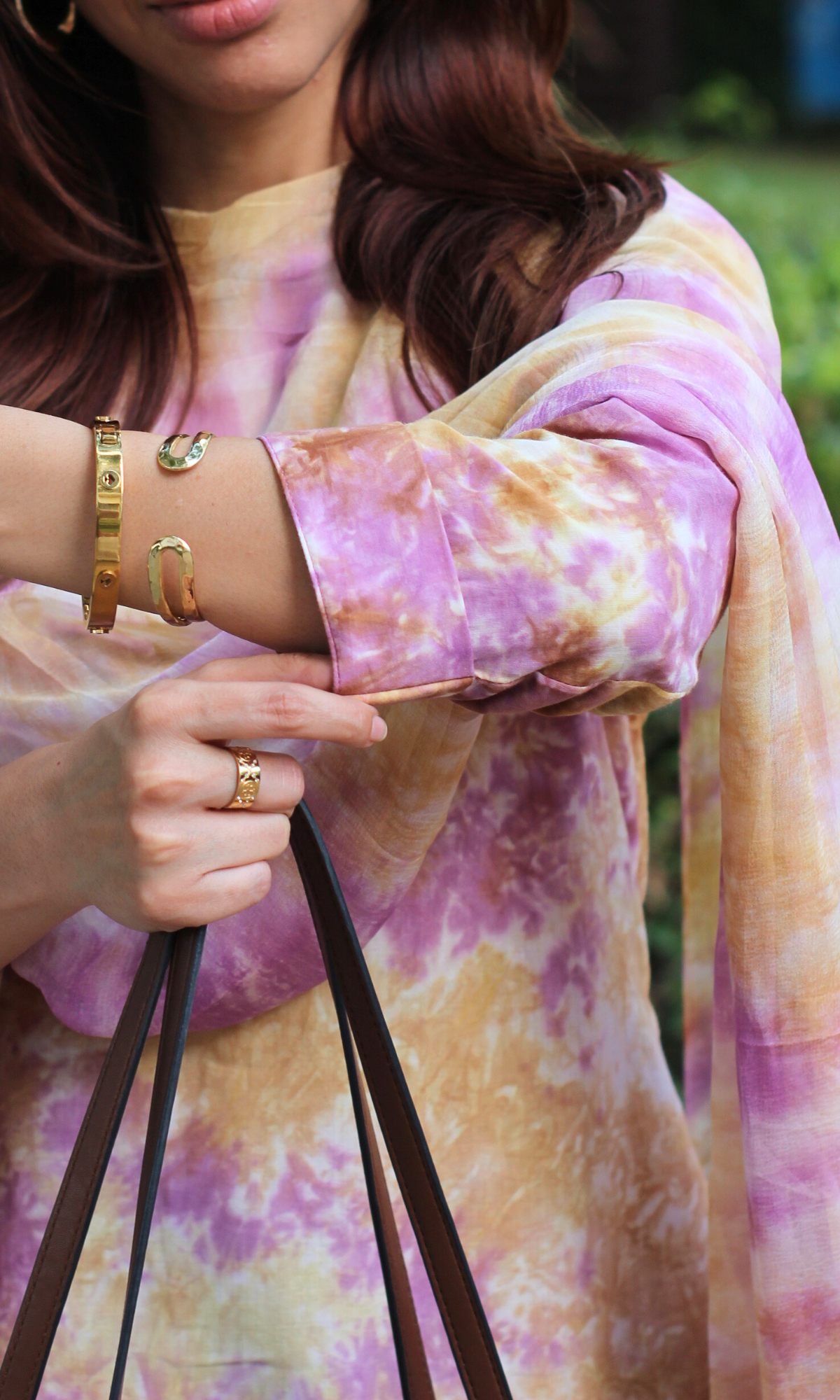 Cotton Lilac Haze African Shibori Kurta, Chiffon Dupatta & Cotton Pants