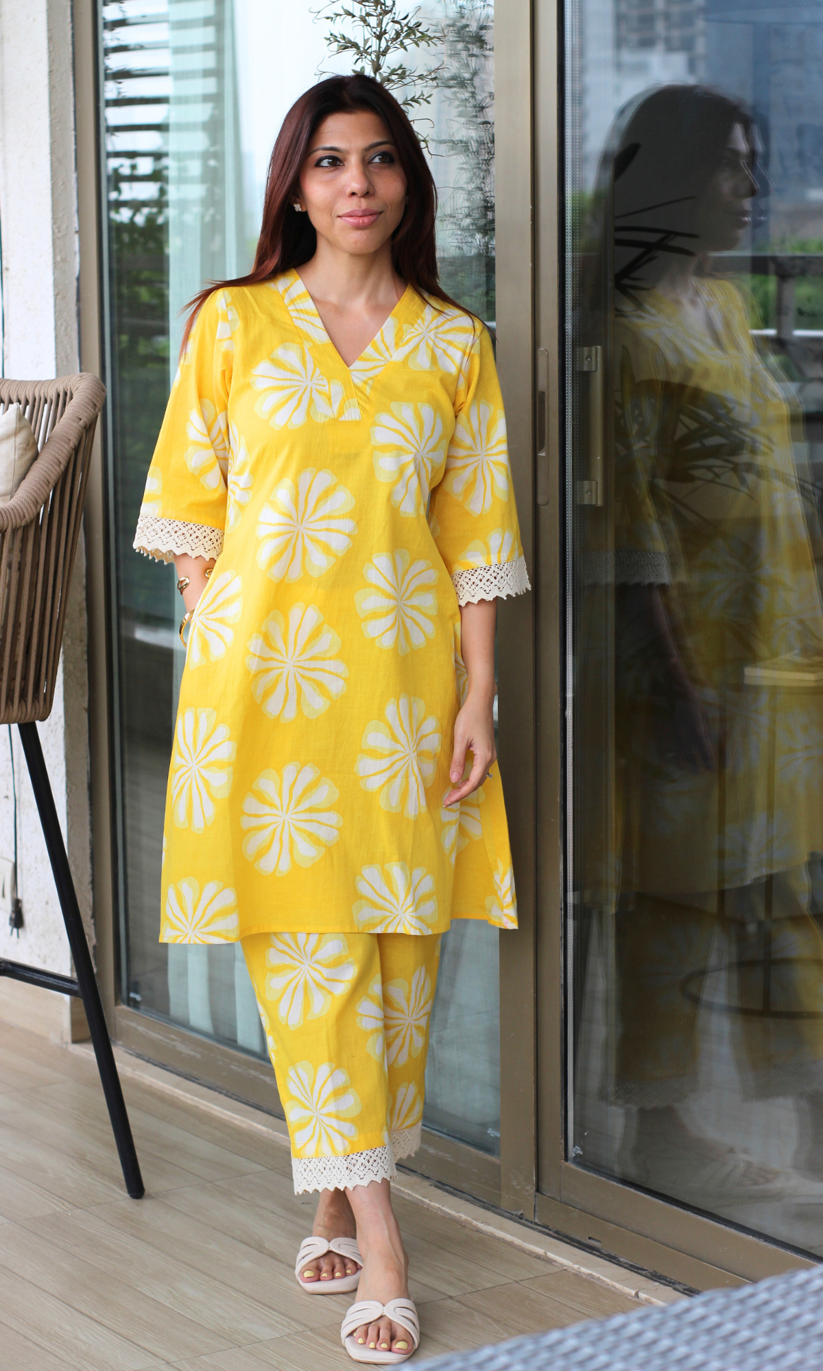 Cotton Yellow Daisy Laced Co-ord