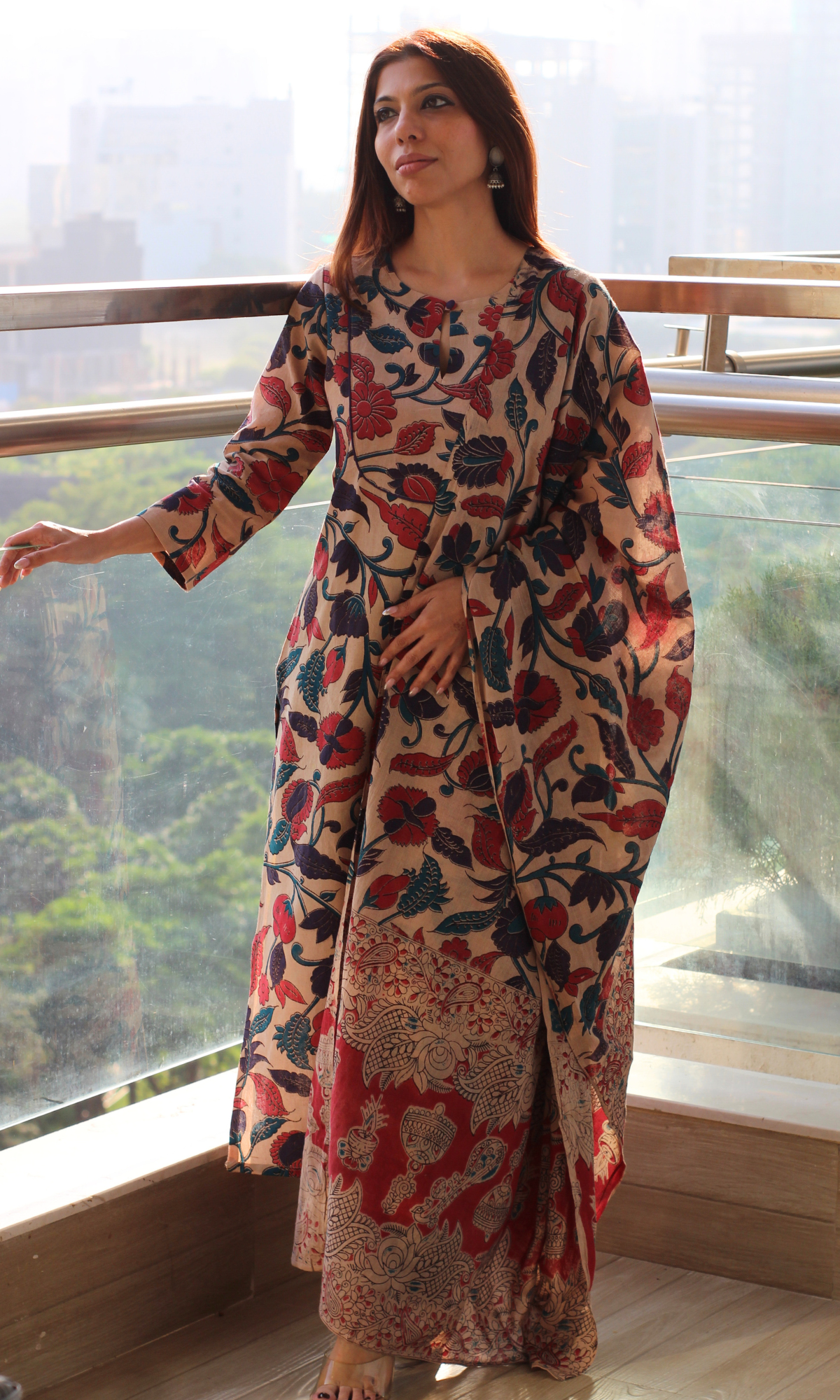 Earthy Purple Handblock Kalamkari Kurta, Dupatta & Cotton Pants