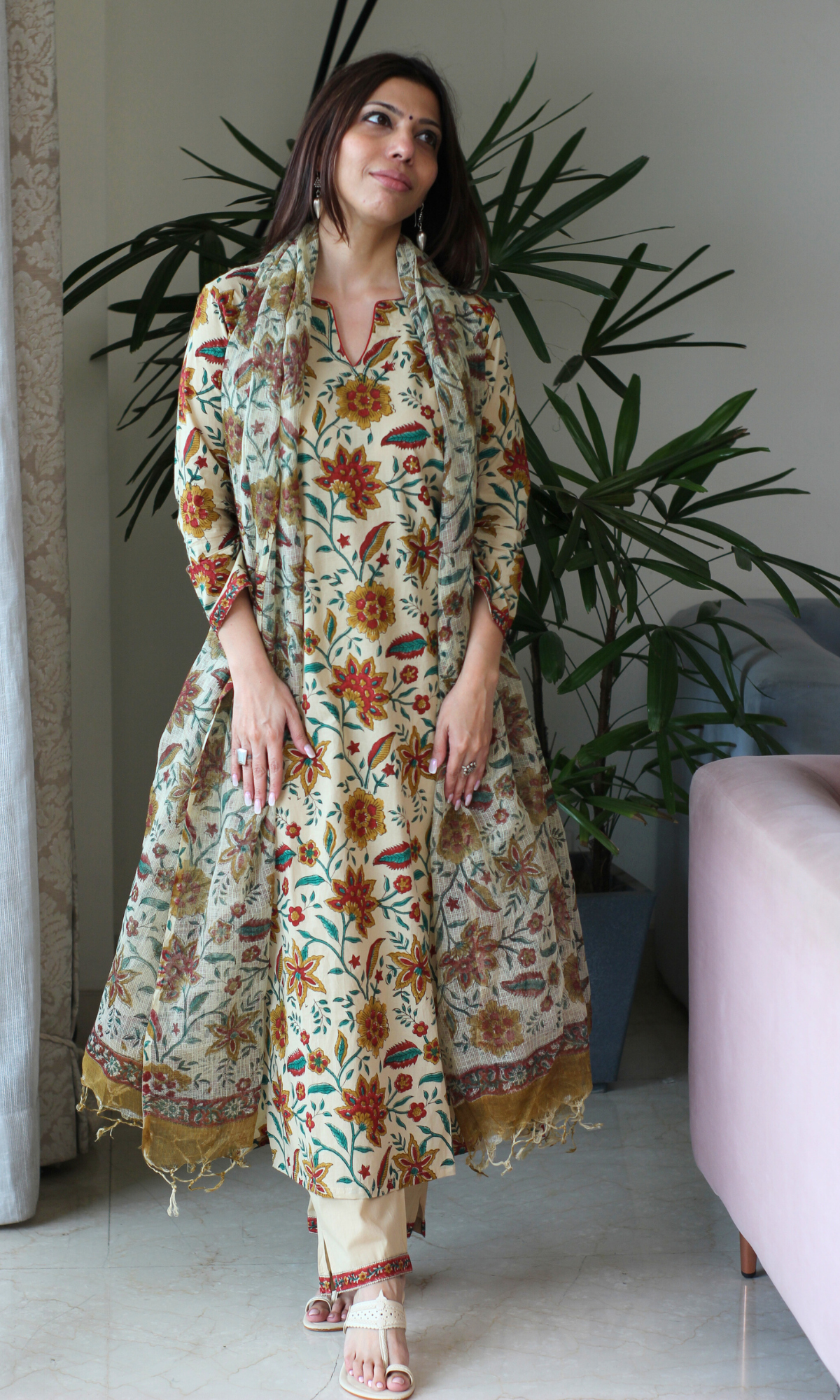 Saira Mehr Kalamkari Print Kurta, Kota Dupatta & Cotton Pants