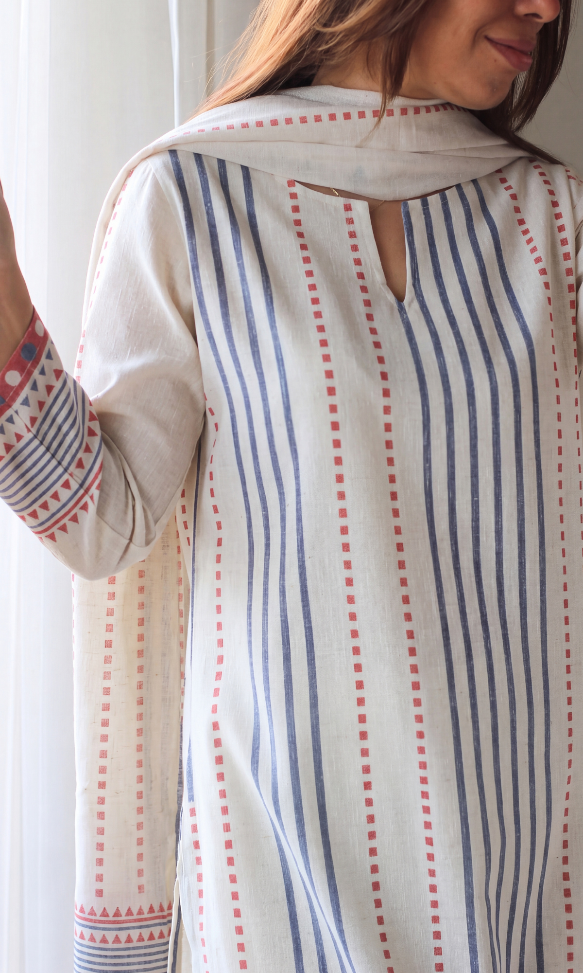 Dawn Glow Linen Blend Kurta, Dupatta & Cotton Pants