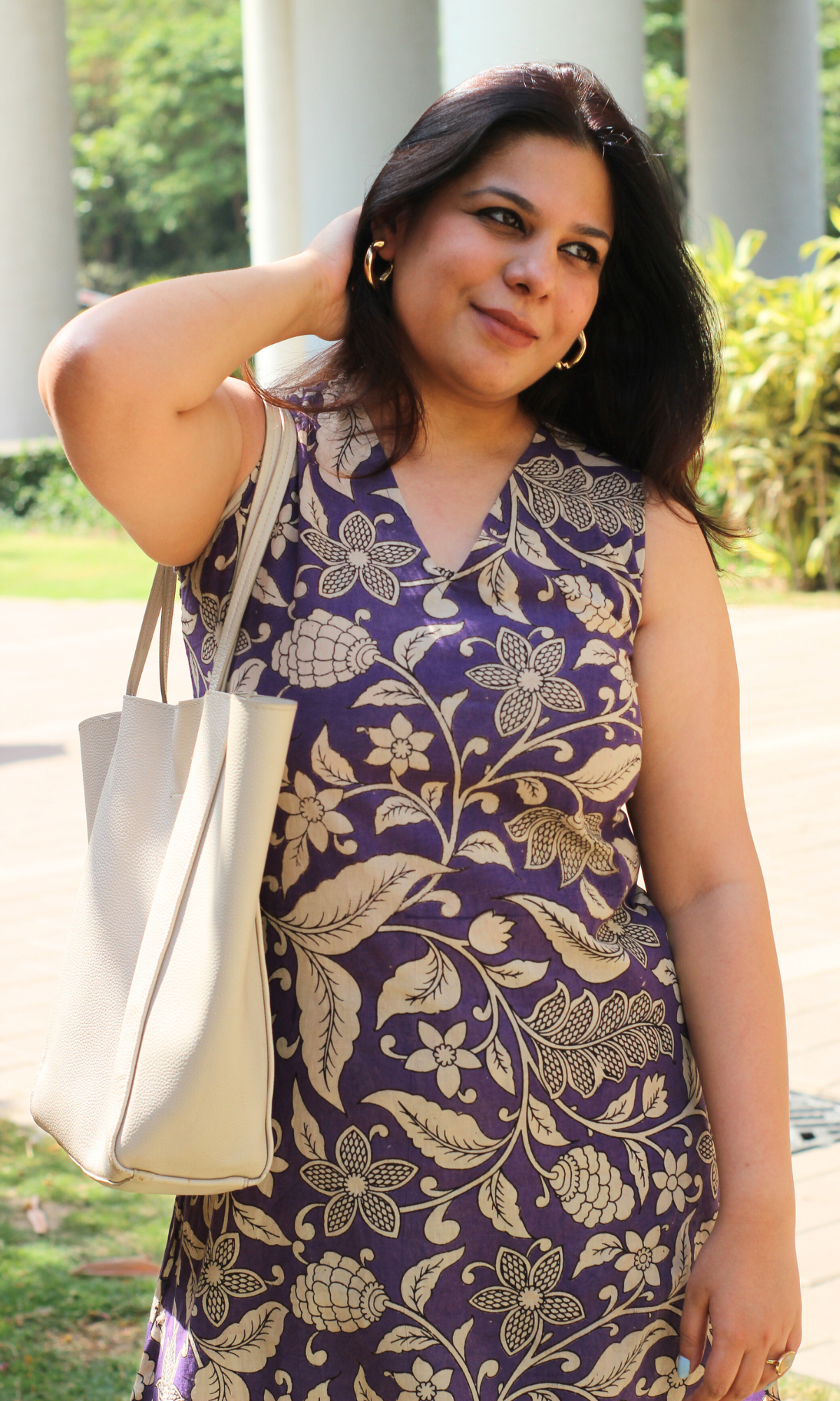 Cotton Handblock Purple Kalamkari phool print A line Kurta & Pants