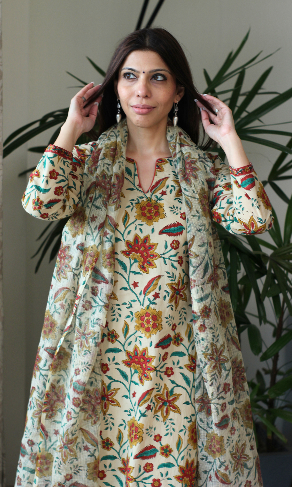 Saira Mehr Kalamkari Print Kurta, Kota Dupatta & Cotton Pants