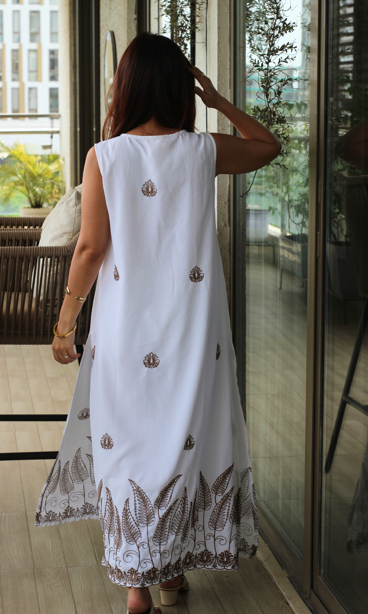 Ivory Fern Embroidered A line Kurta & Pant