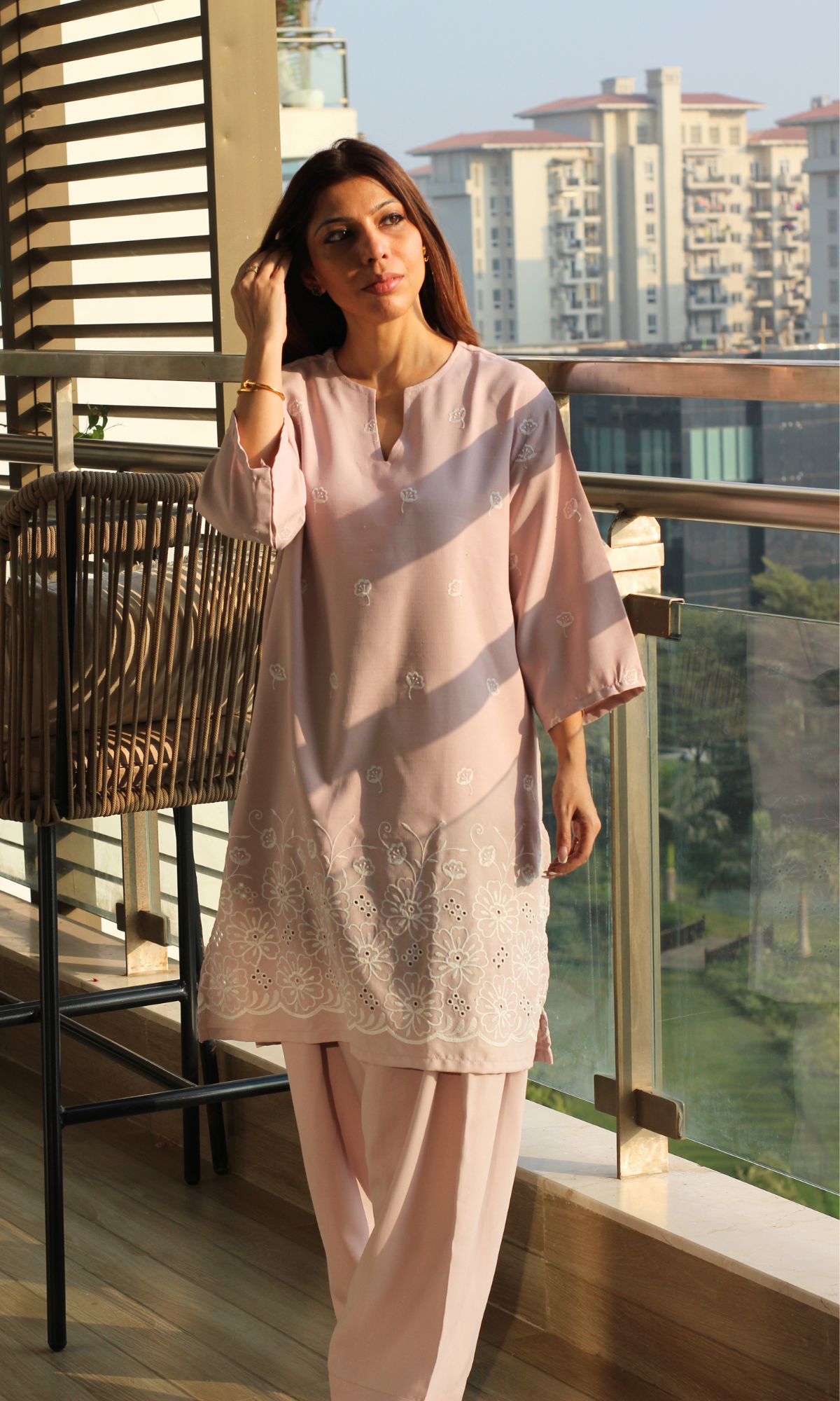 Mauve Mist Embroidered Anti Fit Kurta & Farshi Salwaar