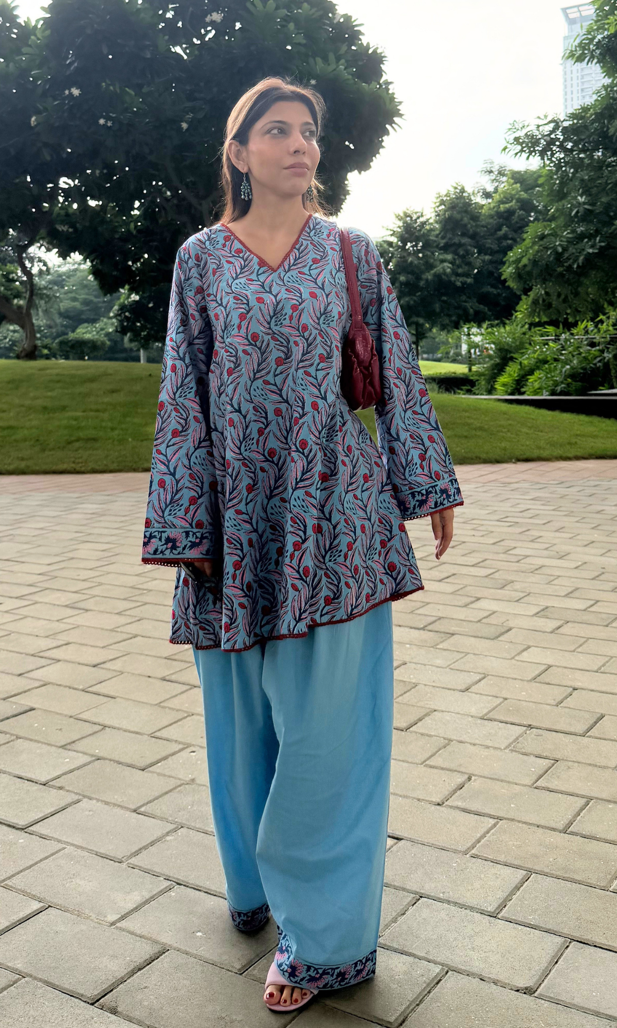 Cotton Sky Bloom Printed Anti Fit Kurta with Farshi Pants