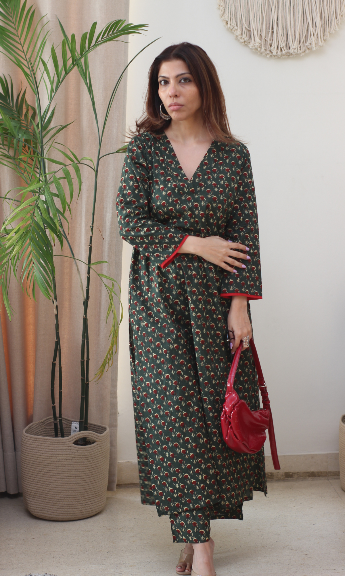 Bottle Green Printed Kurta & Pant