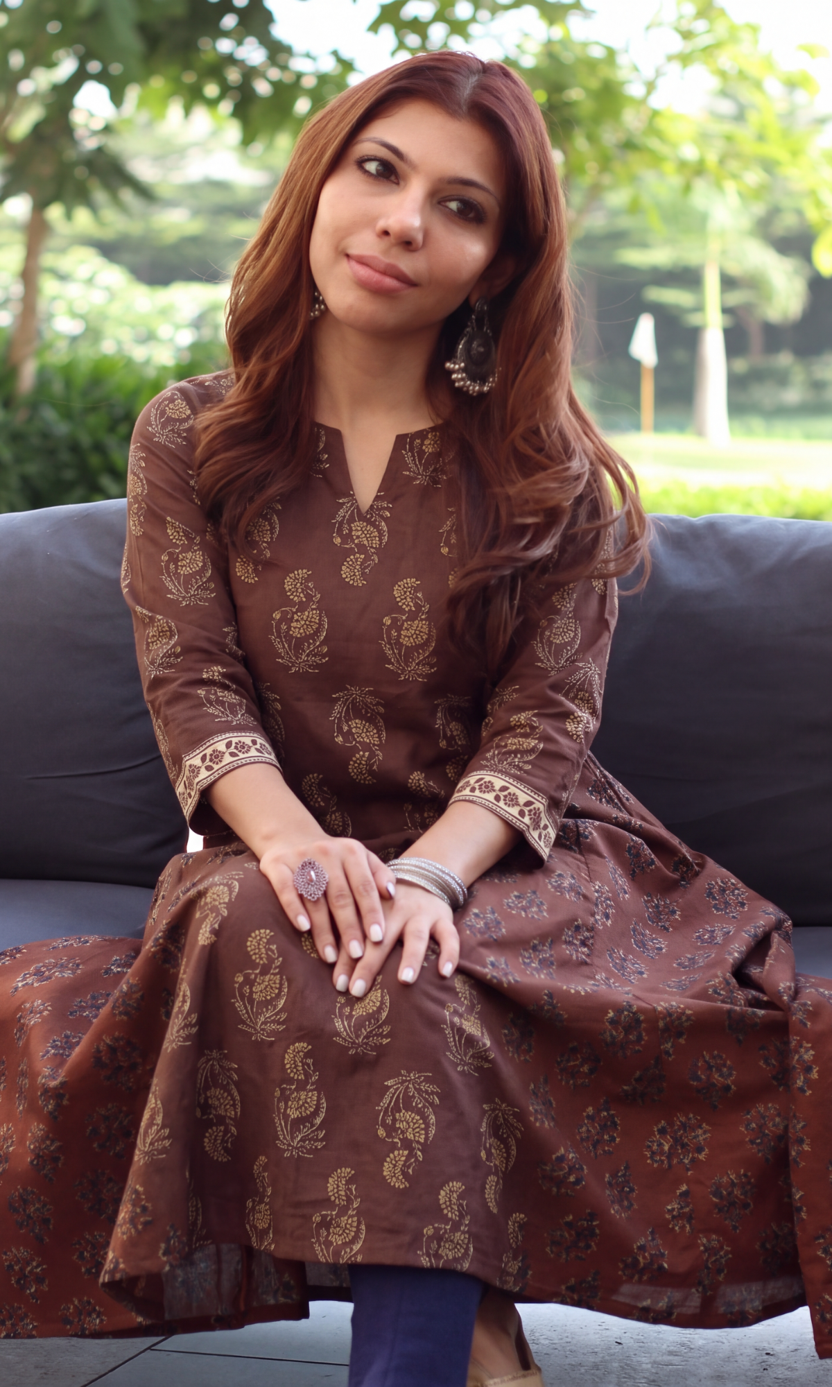 Earthy Brown Mughal Print Kali Kurta