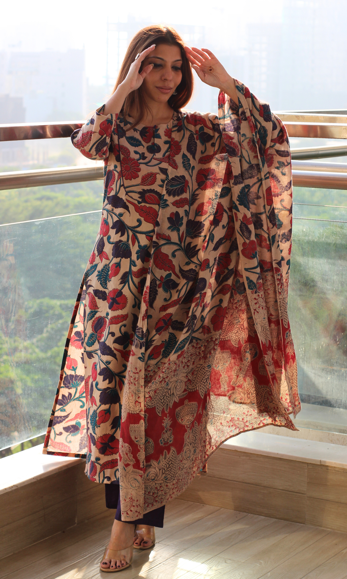 Earthy Purple Handblock Kalamkari Kurta, Dupatta & Cotton Pants