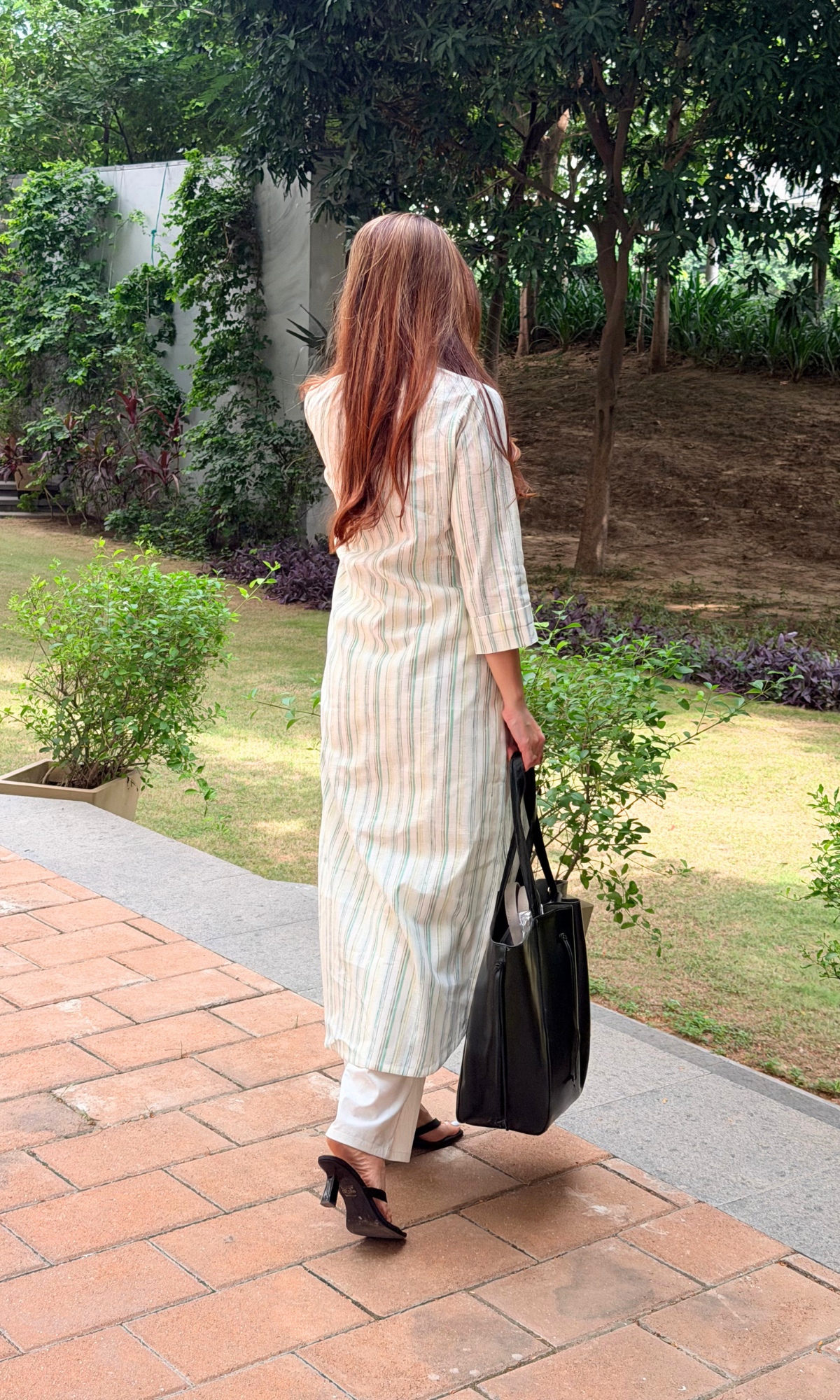 Green Striped Handloom Kurta & Cotton Pants