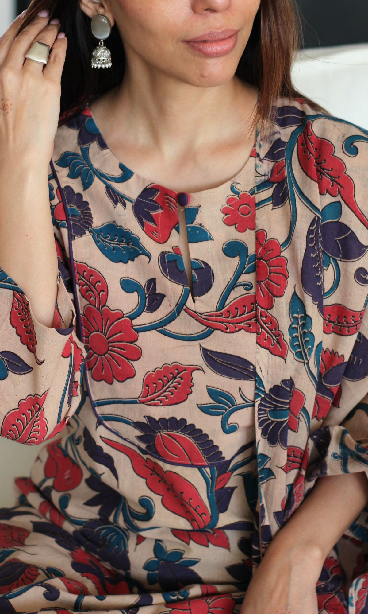 Earthy Purple Handblock Kalamkari Kurta, Dupatta & Cotton Pants