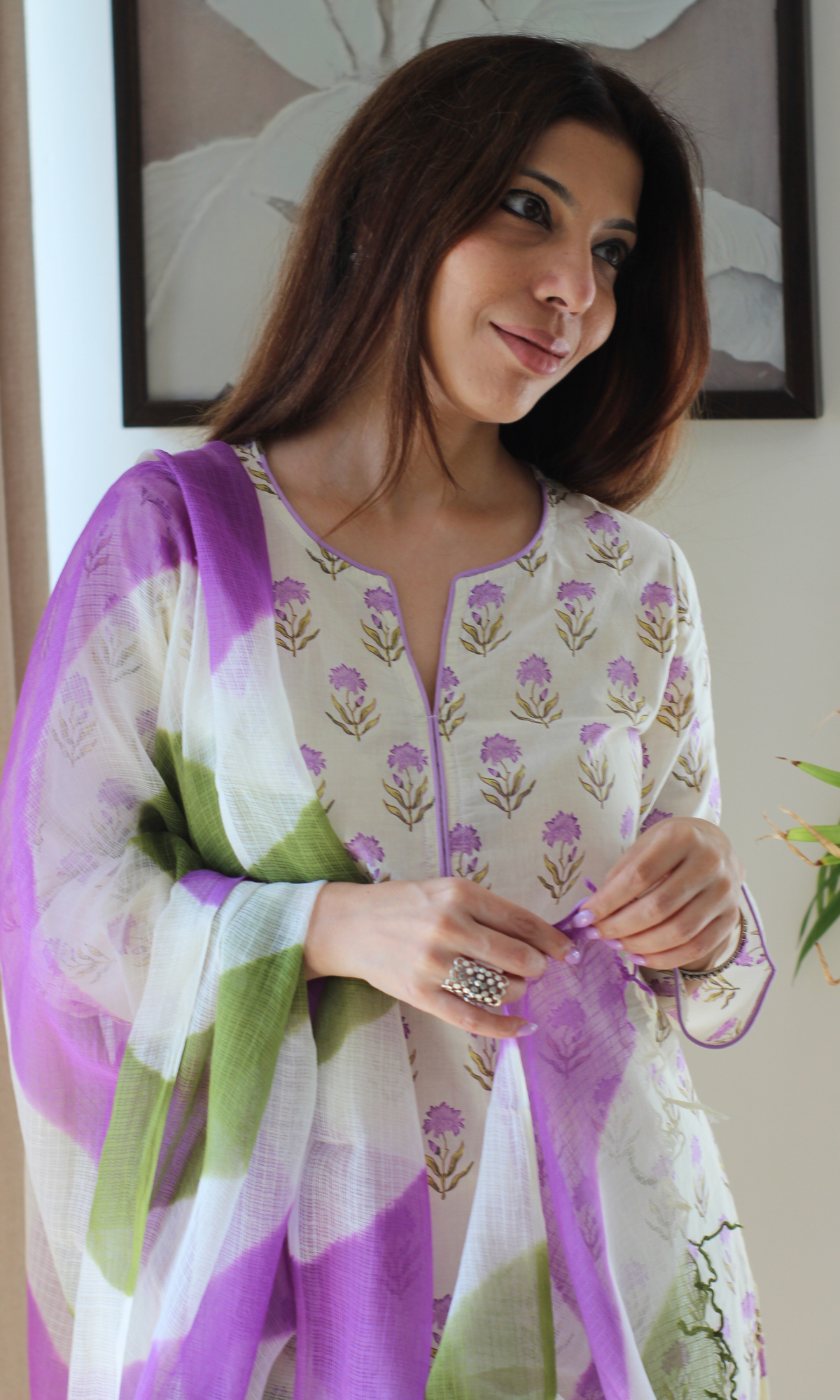 Spring Meadow Printed Kurta , Solid Pants & Lehariya Kota Dupatta