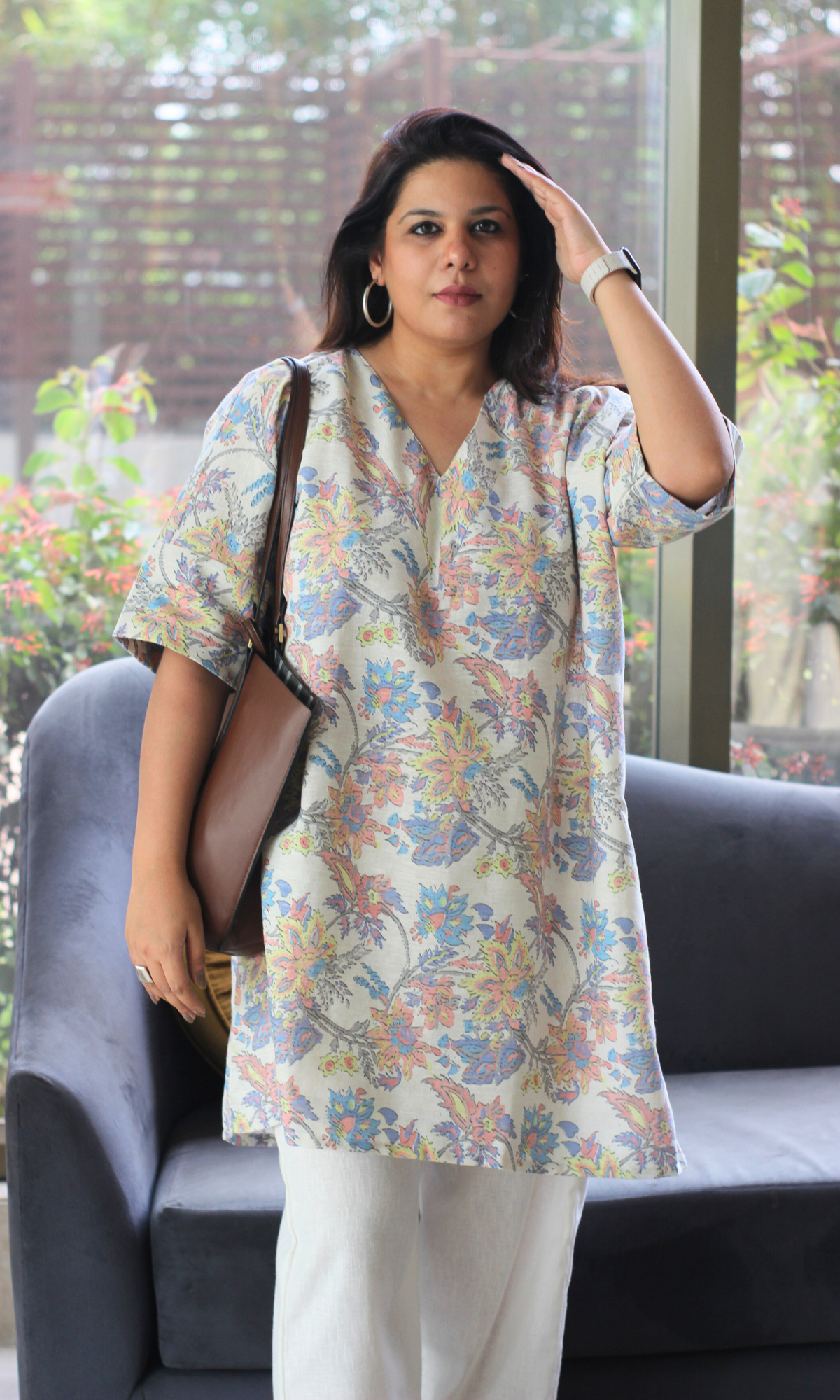 Linen Blend Pastel Print Kaftan Style Co-ord