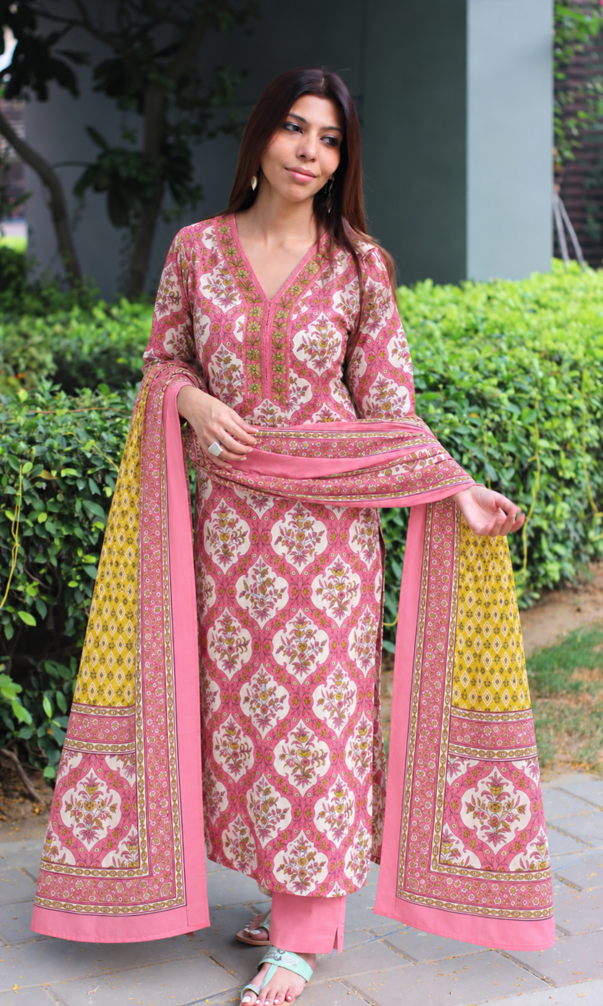 Gulabo Cotton Block Print Kurta, Dupatta & Pants