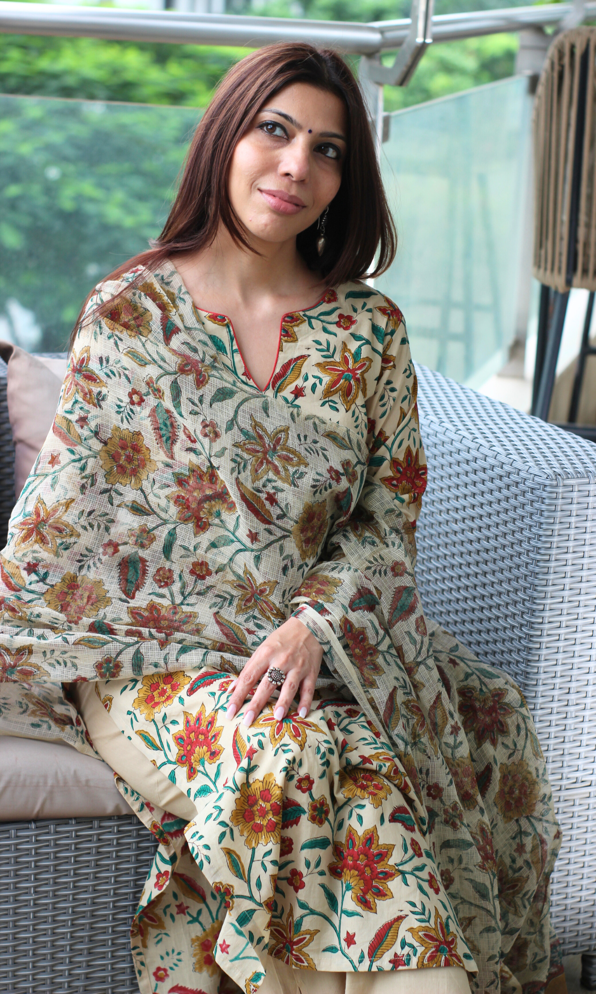 Saira Mehr Kalamkari Print Kurta, Kota Dupatta & Cotton Pants