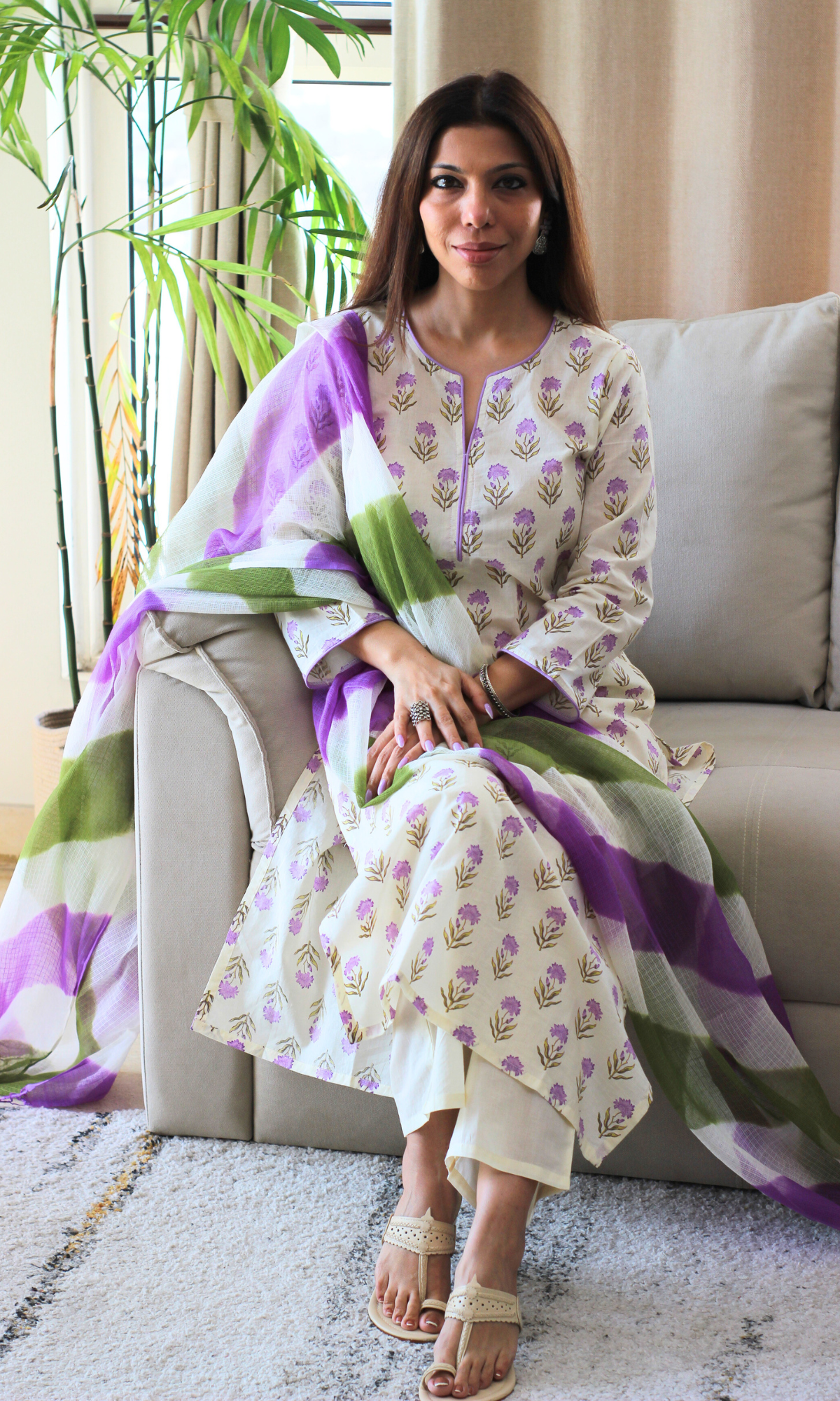 Spring Meadow Printed Kurta , Solid Pants & Lehariya Kota Dupatta