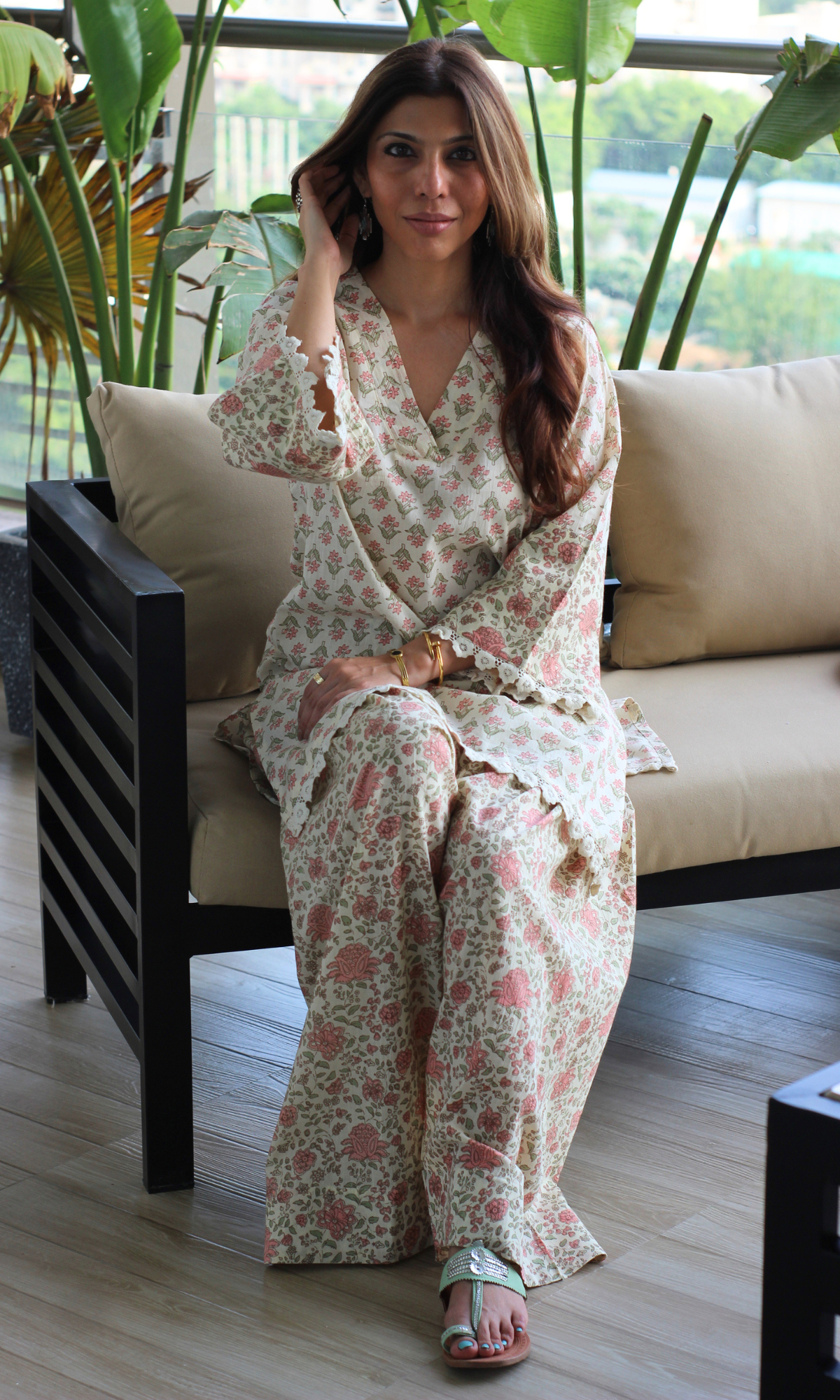 Peach Bloom Cotton Kurta with Farshi Salwaar