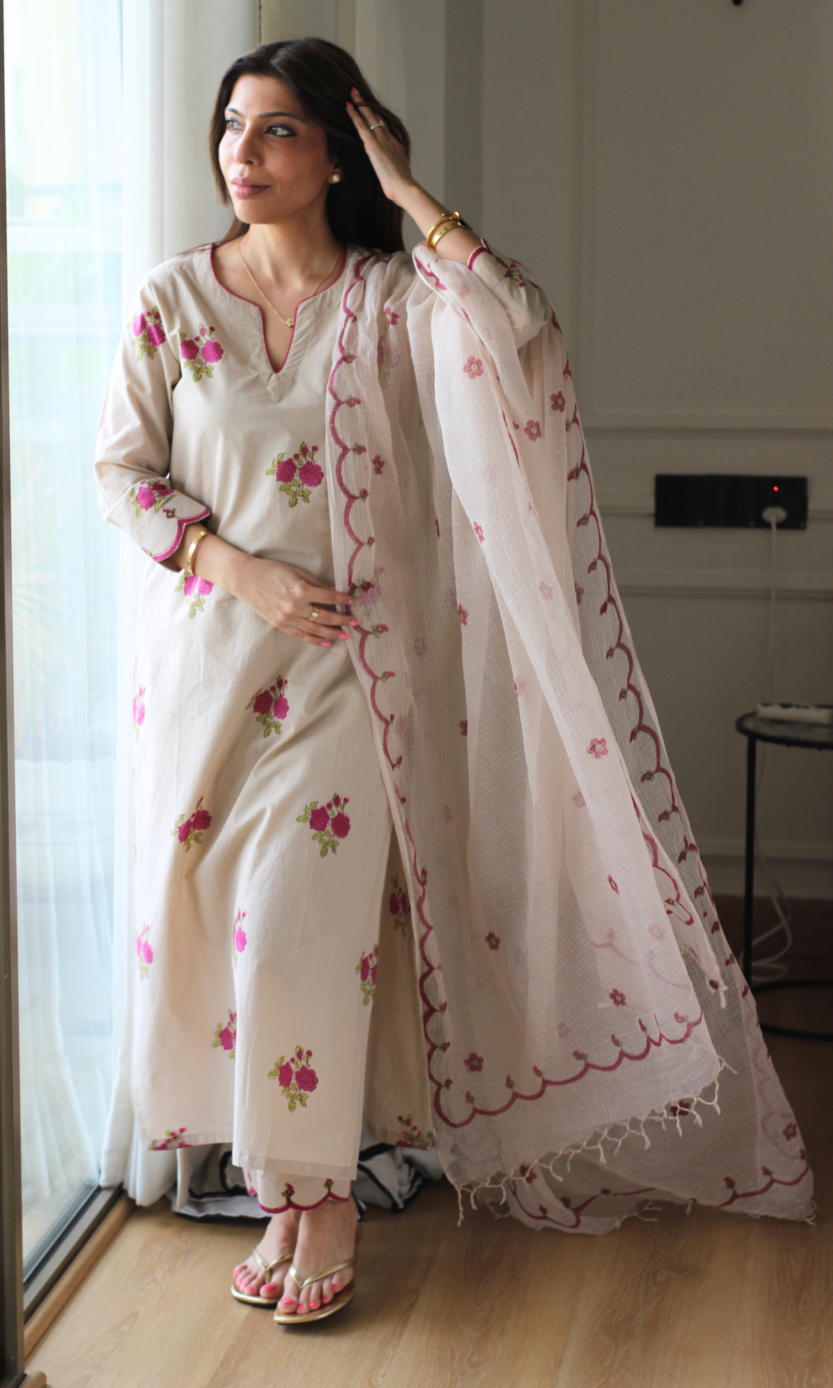 Saira Fascia Handblock Print Kurta, Pant & Kota Doria Handblock Dupatta