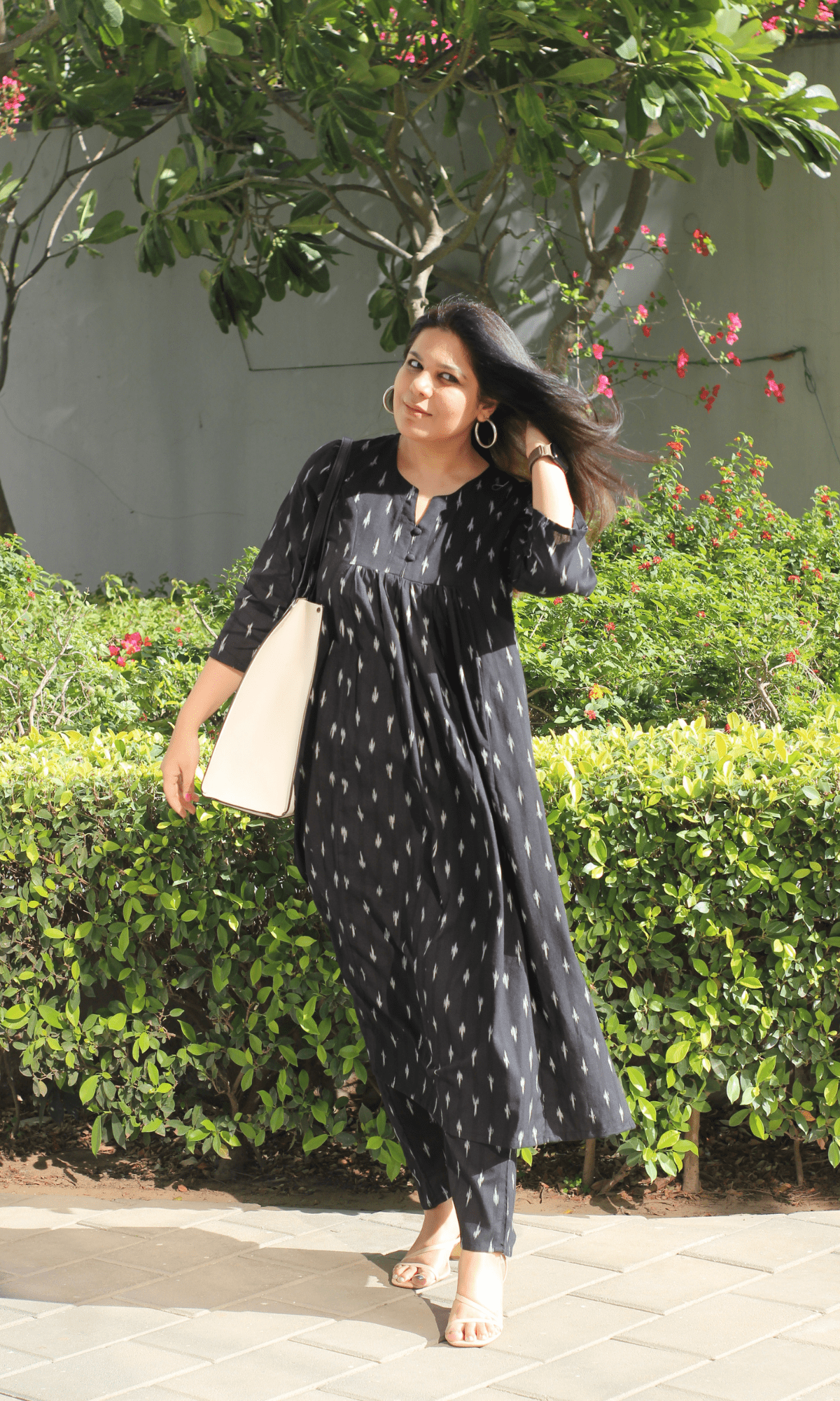 Black Cotton Ikkat Pleated Co - ord - Baareeki