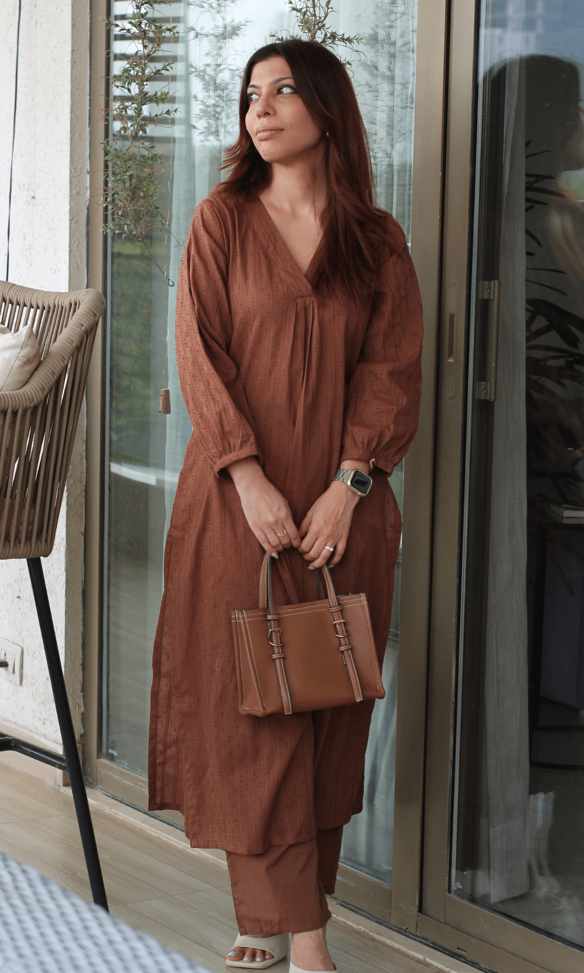 Brown Cotton Dobby Kurta & Cotton Pant - Baareeki