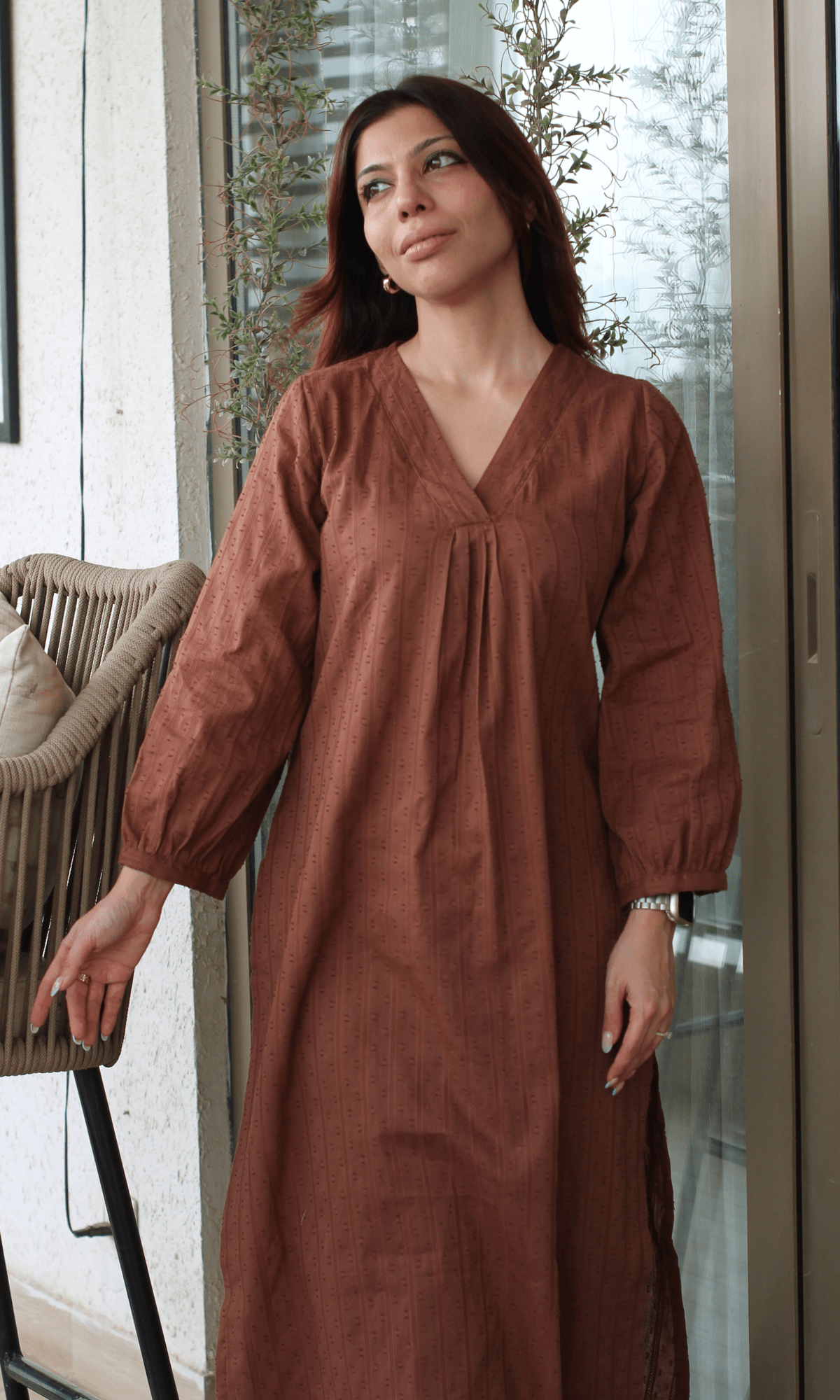 Brown Cotton Dobby Kurta & Cotton Pant - Baareeki