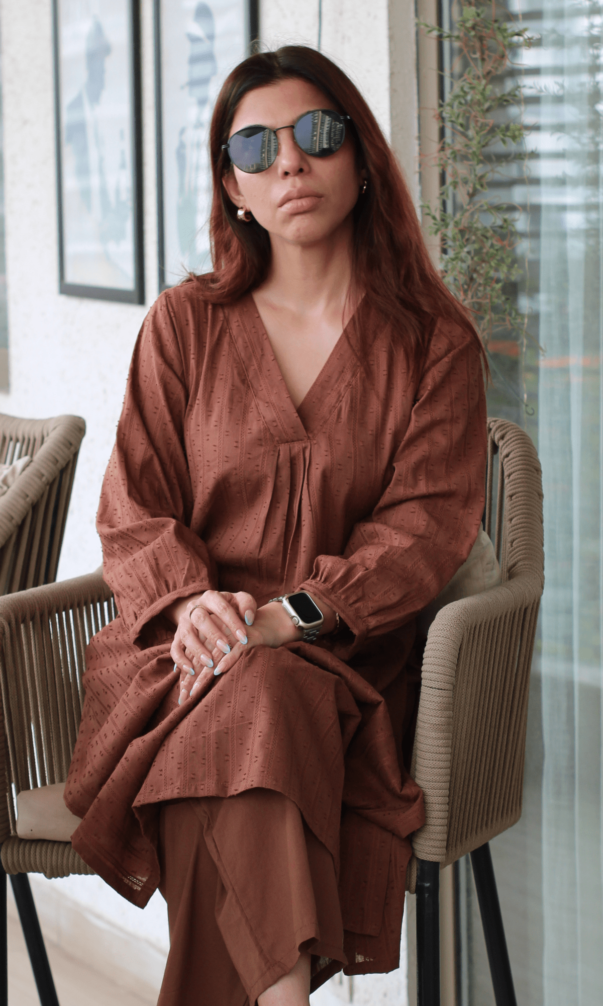 Brown Cotton Dobby Kurta & Cotton Pant - Baareeki
