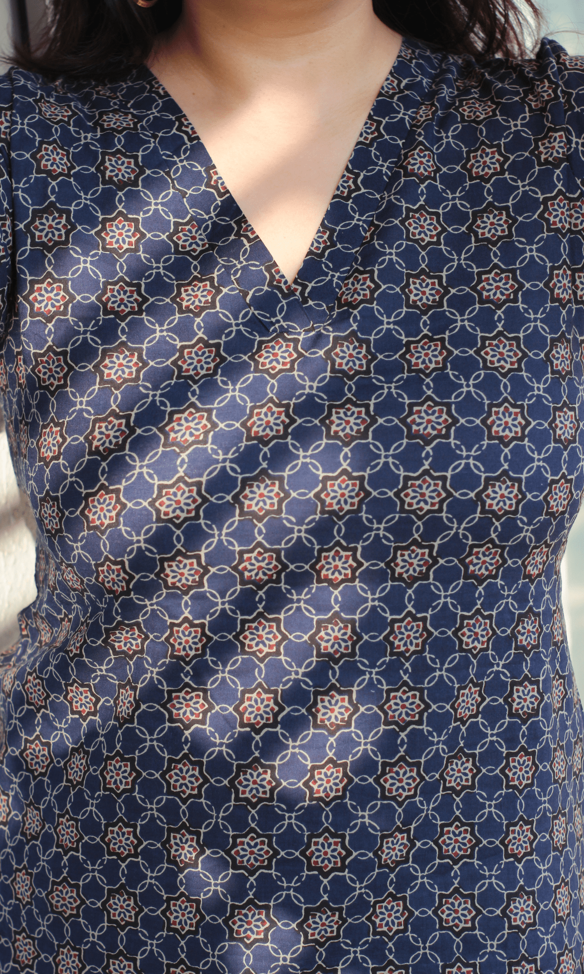 Coffin Navy & Red Ajrakh Print Short Kurta - Baareeki
