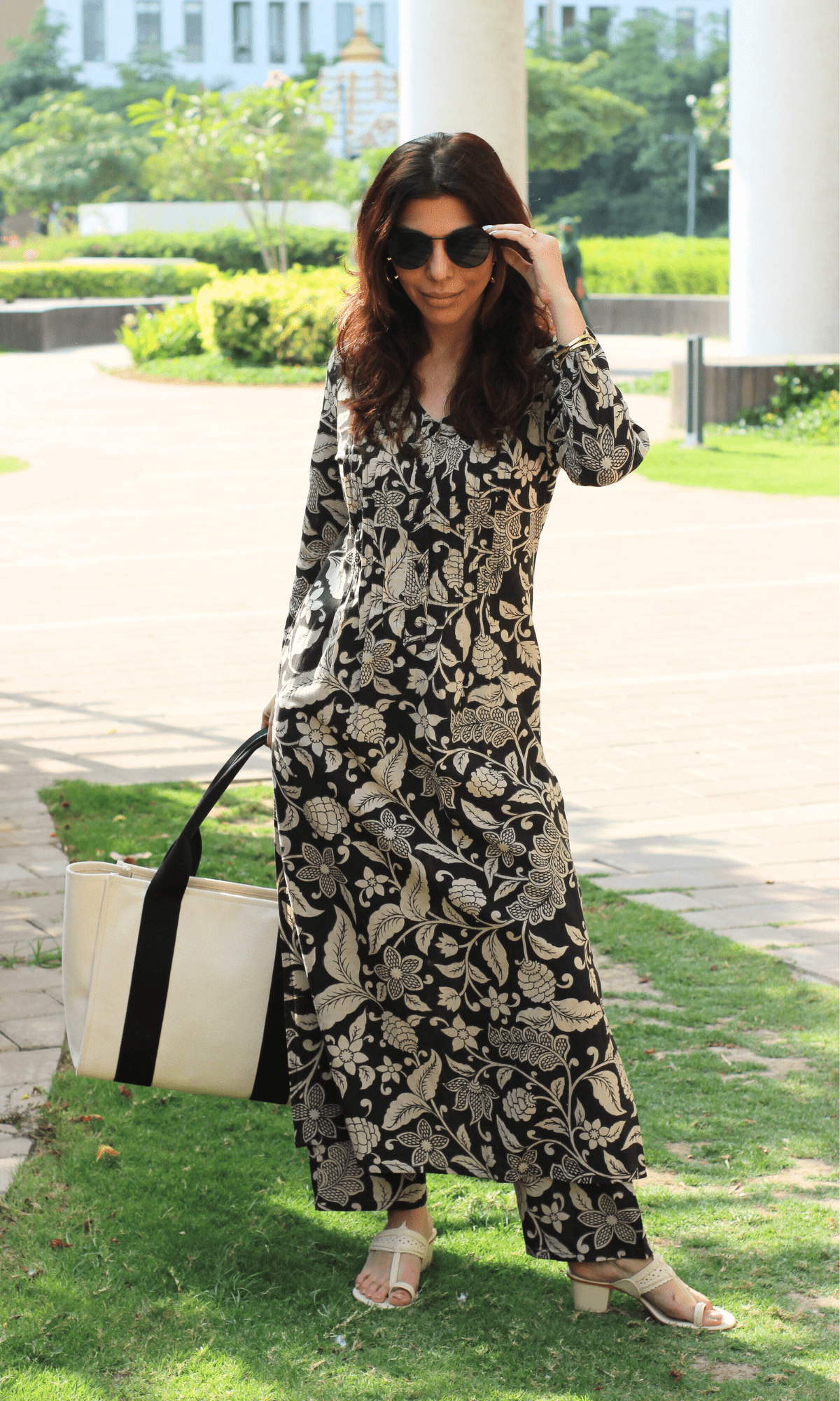 Cotton Black Kalamkari Pleated Buttoned Kurta & Pant - Baareeki