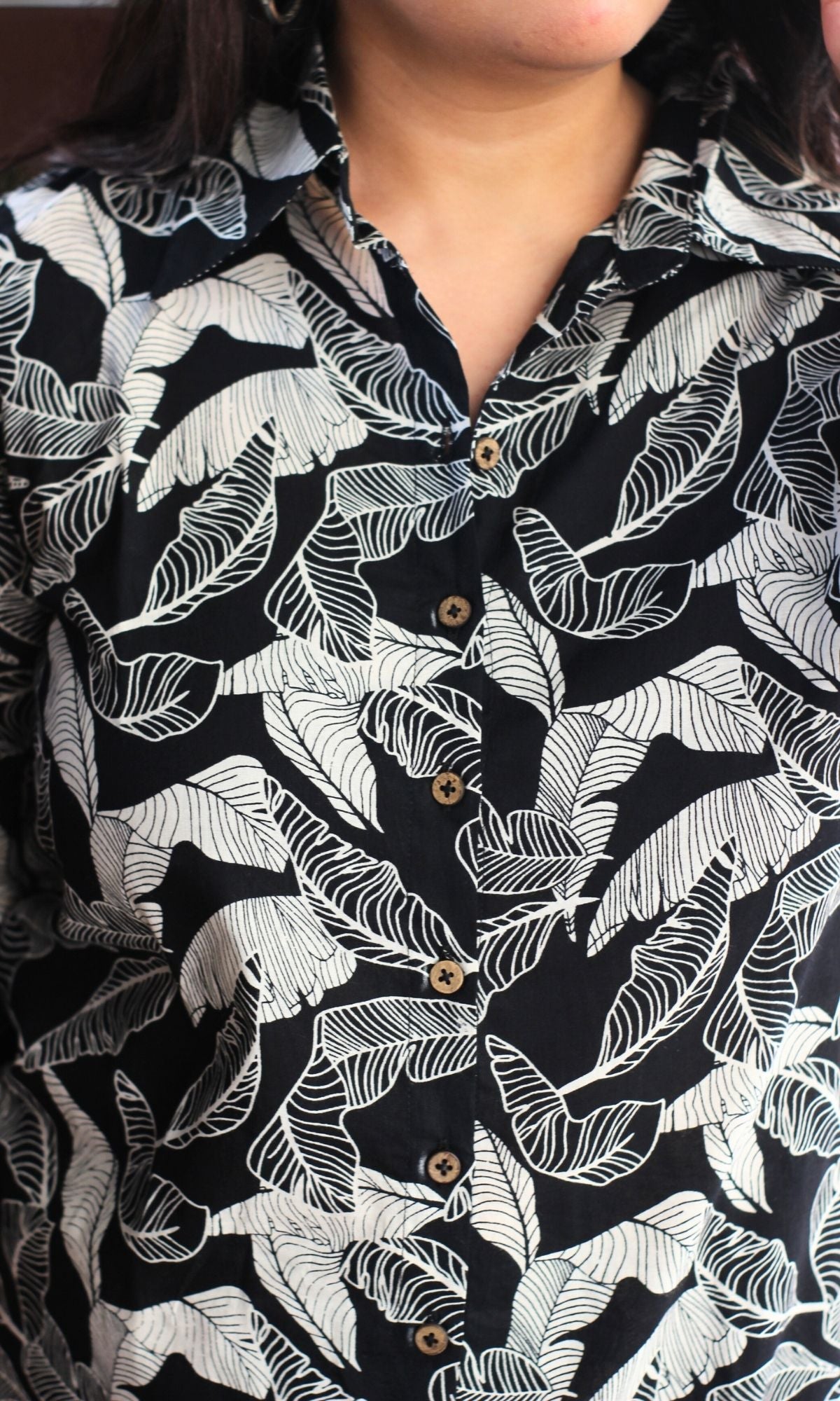 Cotton Black Leaf Print Shirt Style Co - ord - Baareeki