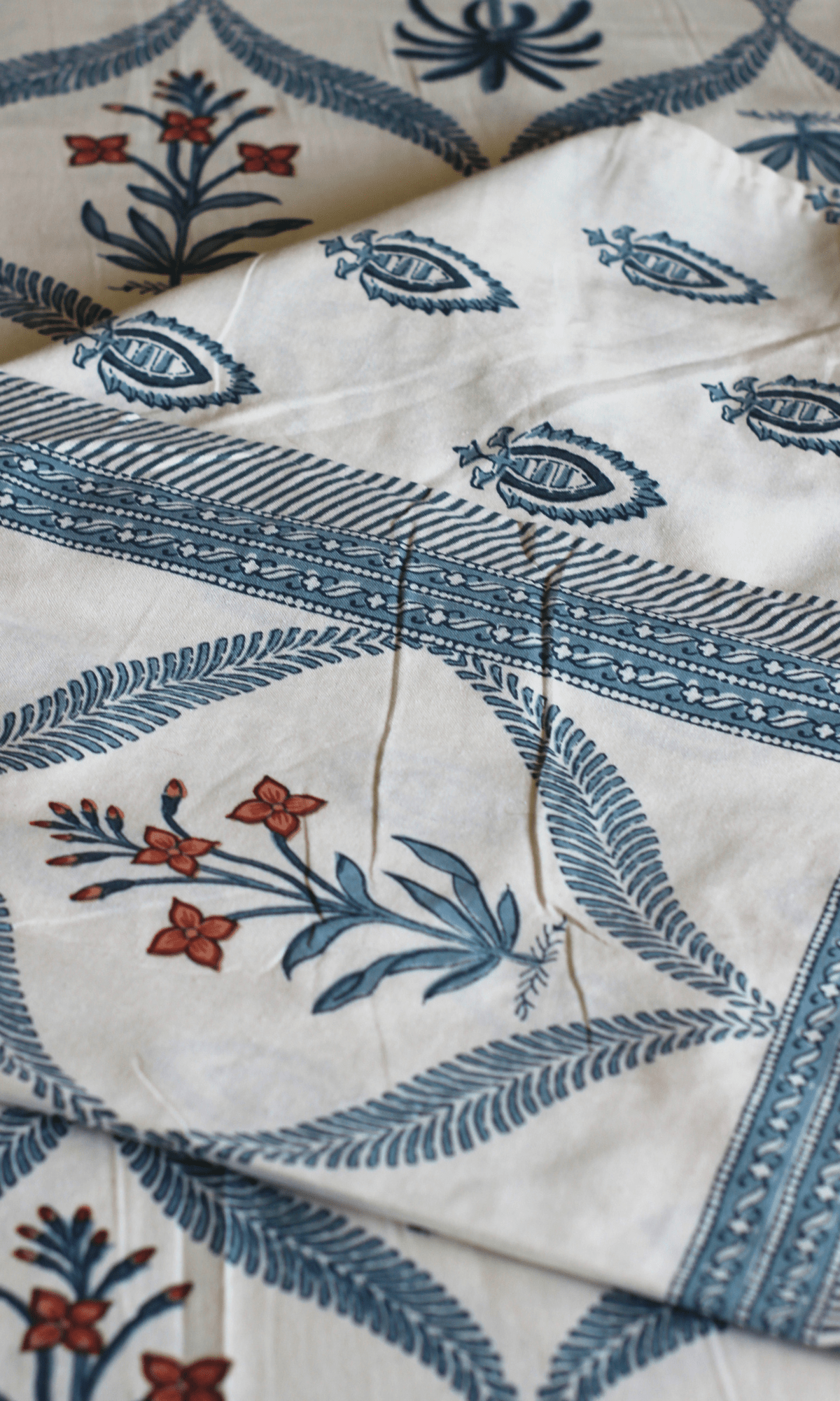 Cotton Block Printed Coastal Blue King Size Bedsheet with 2 Pillow Covers - Baareeki