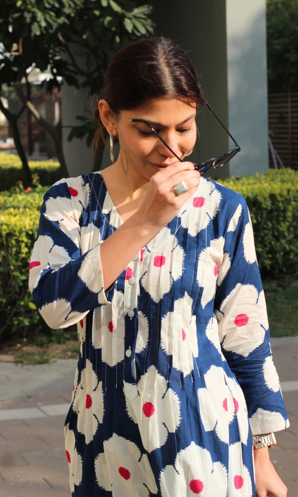 Cotton Blue & Pink Hibiscus Printed Coord - Baareeki