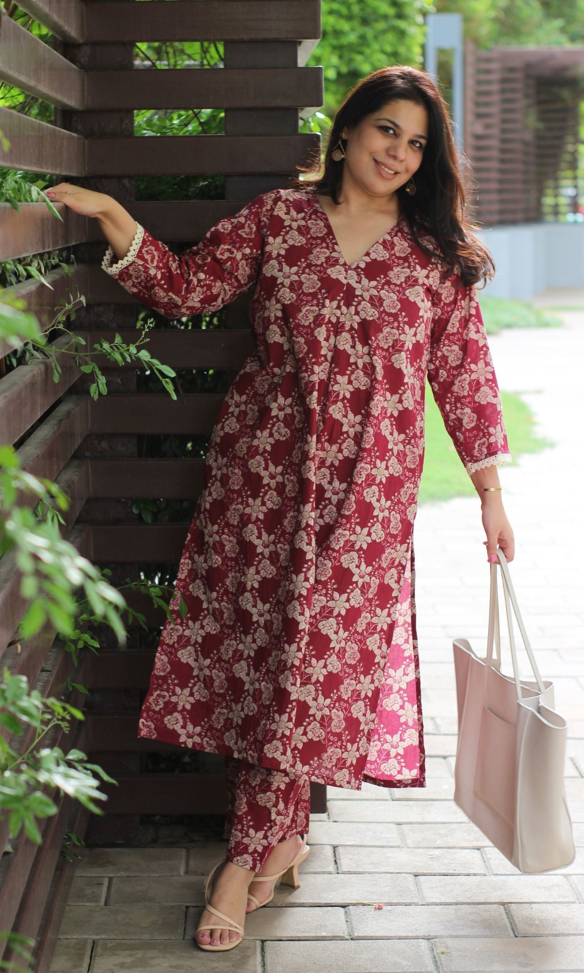 Cotton Burgundy Pleated Coord Set - Baareeki