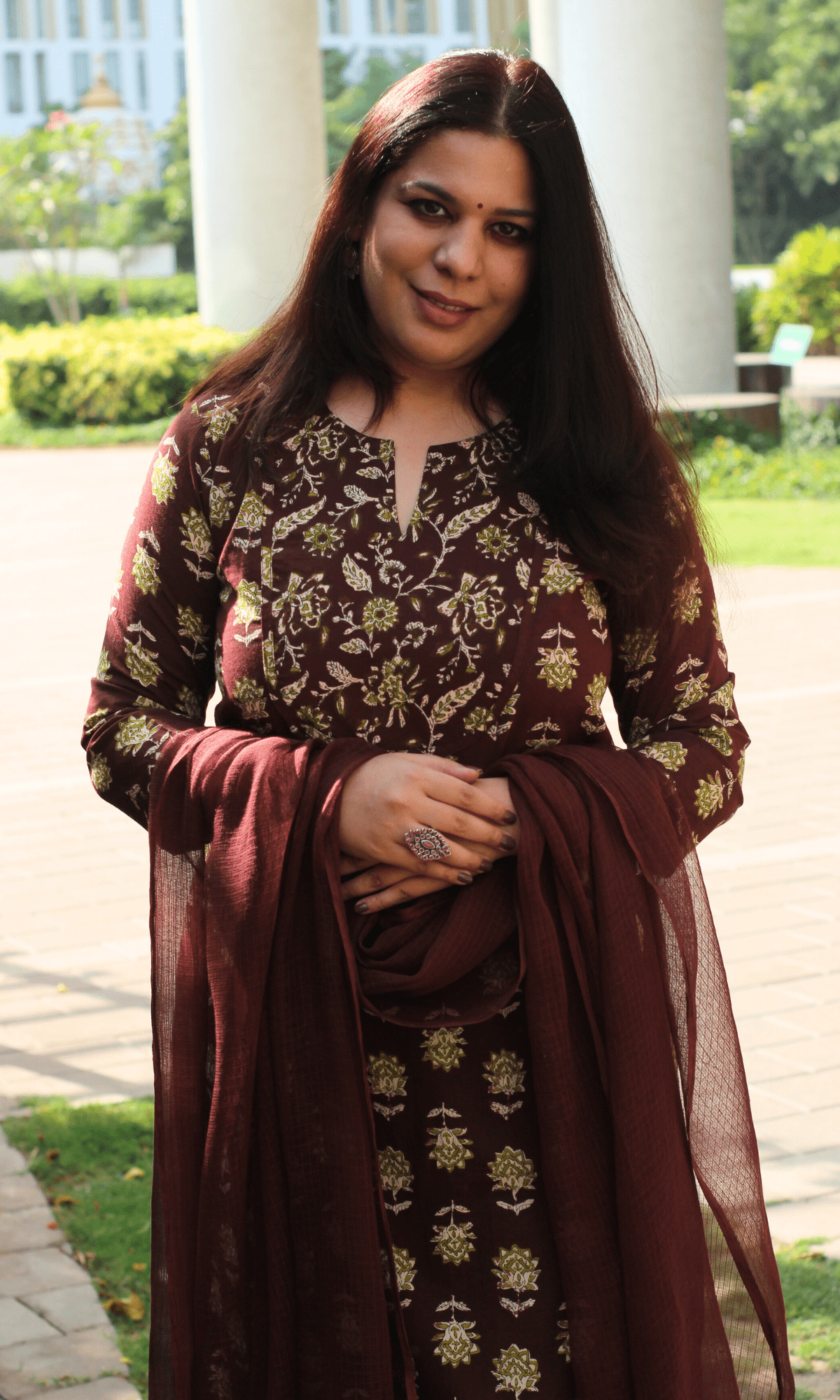 Cotton Chocolate Sanganeri Print Suit with Kota Doria Dupatta - Baareeki