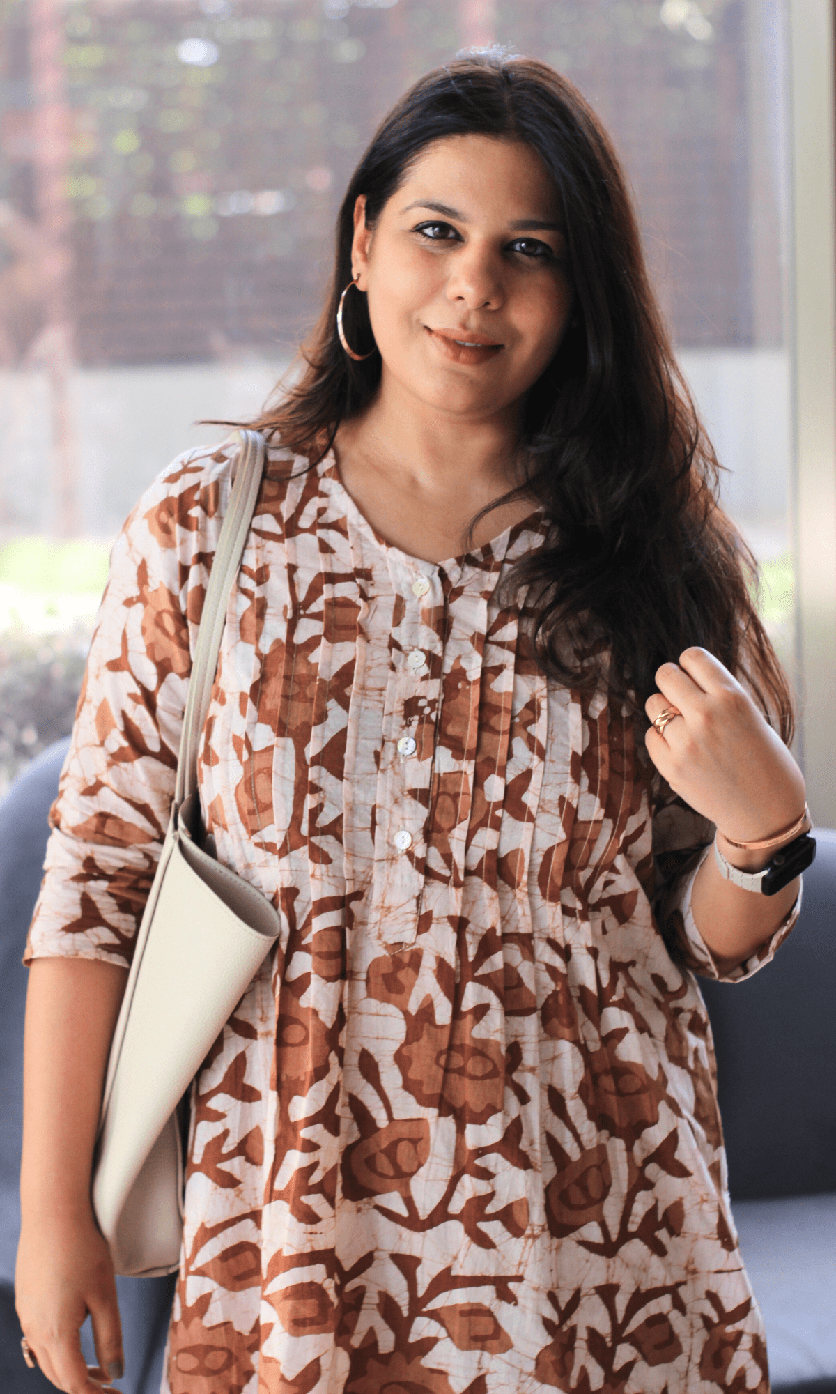 Cotton Coffee Earthy Handblock Printed Pleated Kurta & Pant Co - ord - Baareeki