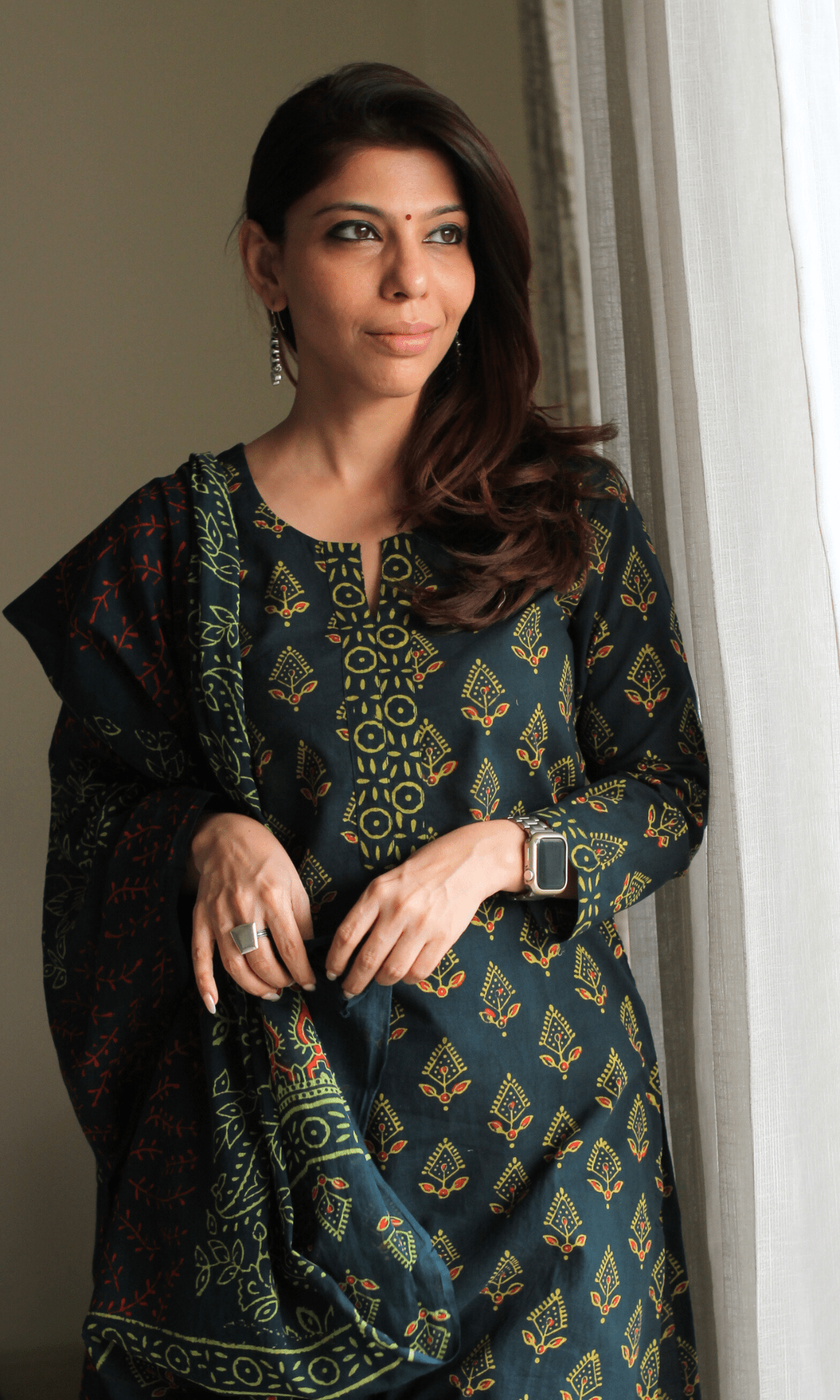 Cotton Dark Green Handblock Badmeri Print Suit with Cotton Printed Dupatta - Baareeki