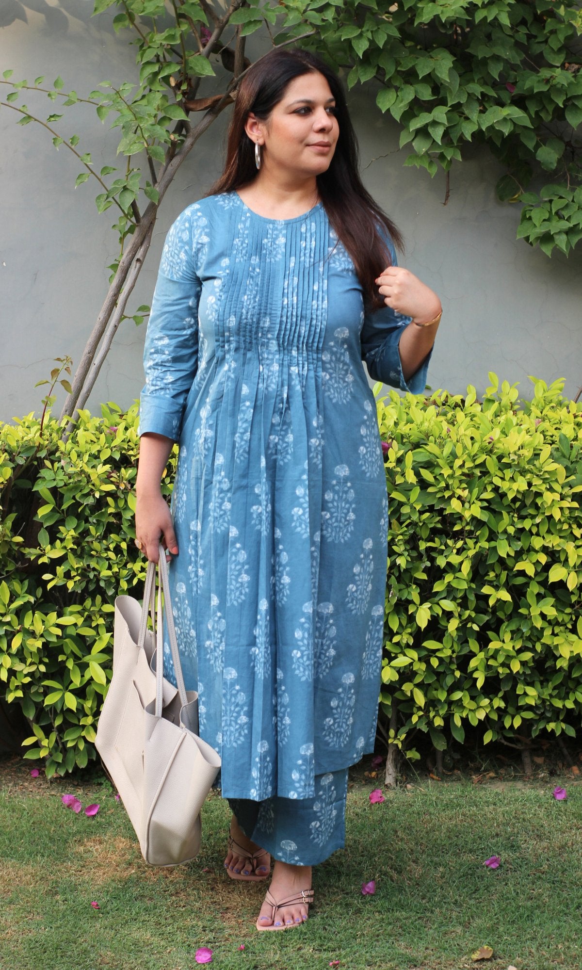 Cotton Deep Blue Pleated Co - ord - Baareeki