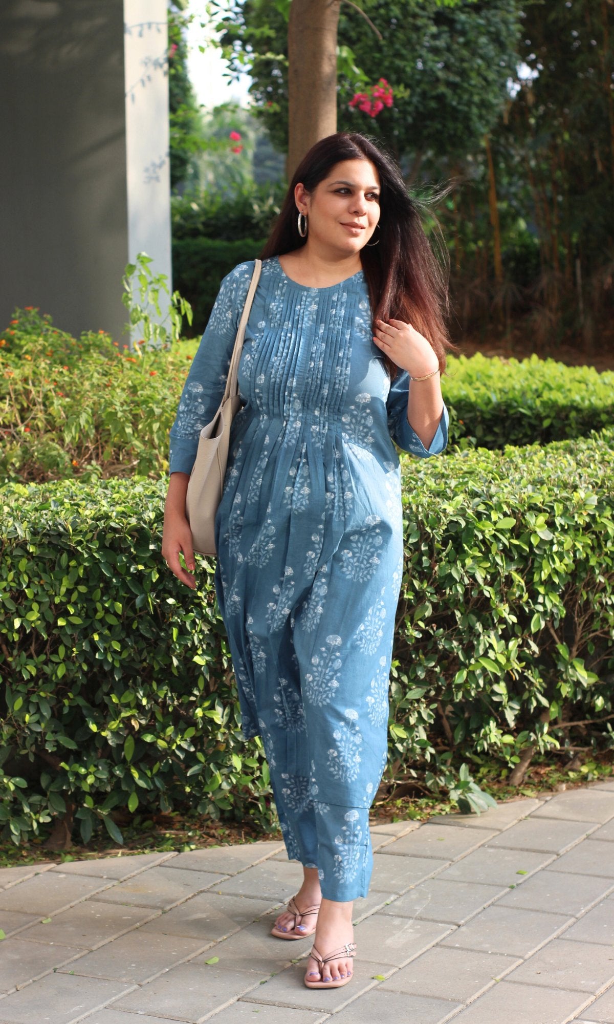 Cotton Deep Blue Pleated Co - ord - Baareeki