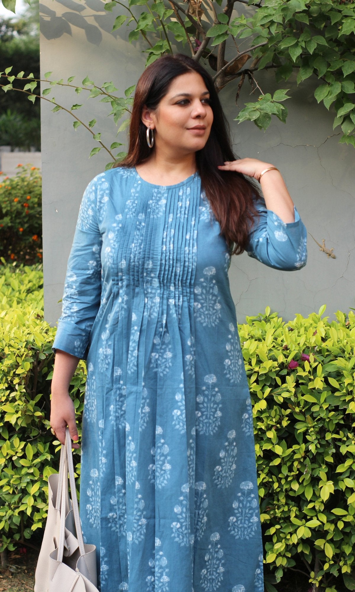 Cotton Deep Blue Pleated Co - ord - Baareeki