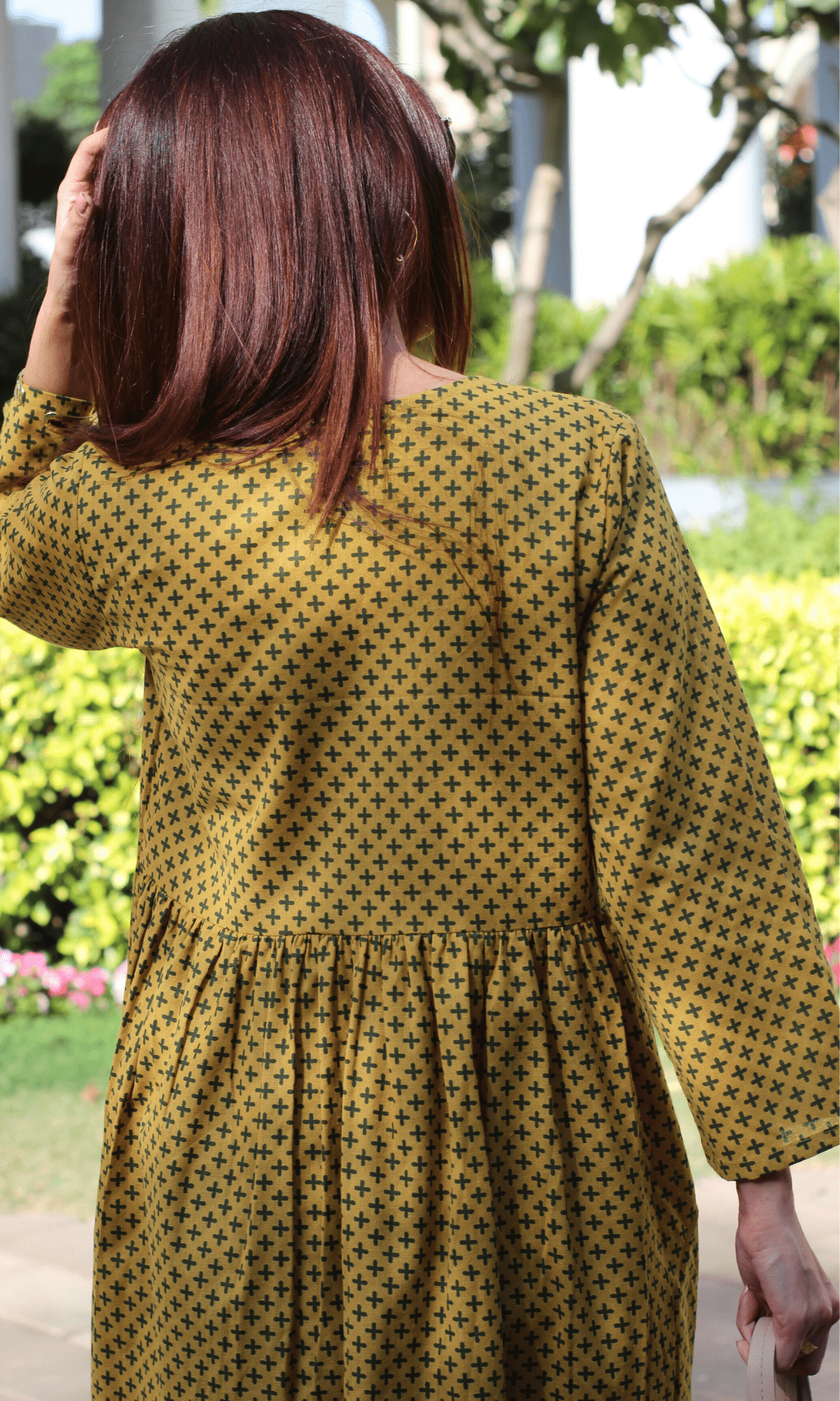 Cotton Flex Mustard Printed Buttoned Pleated Co - ord - Baareeki