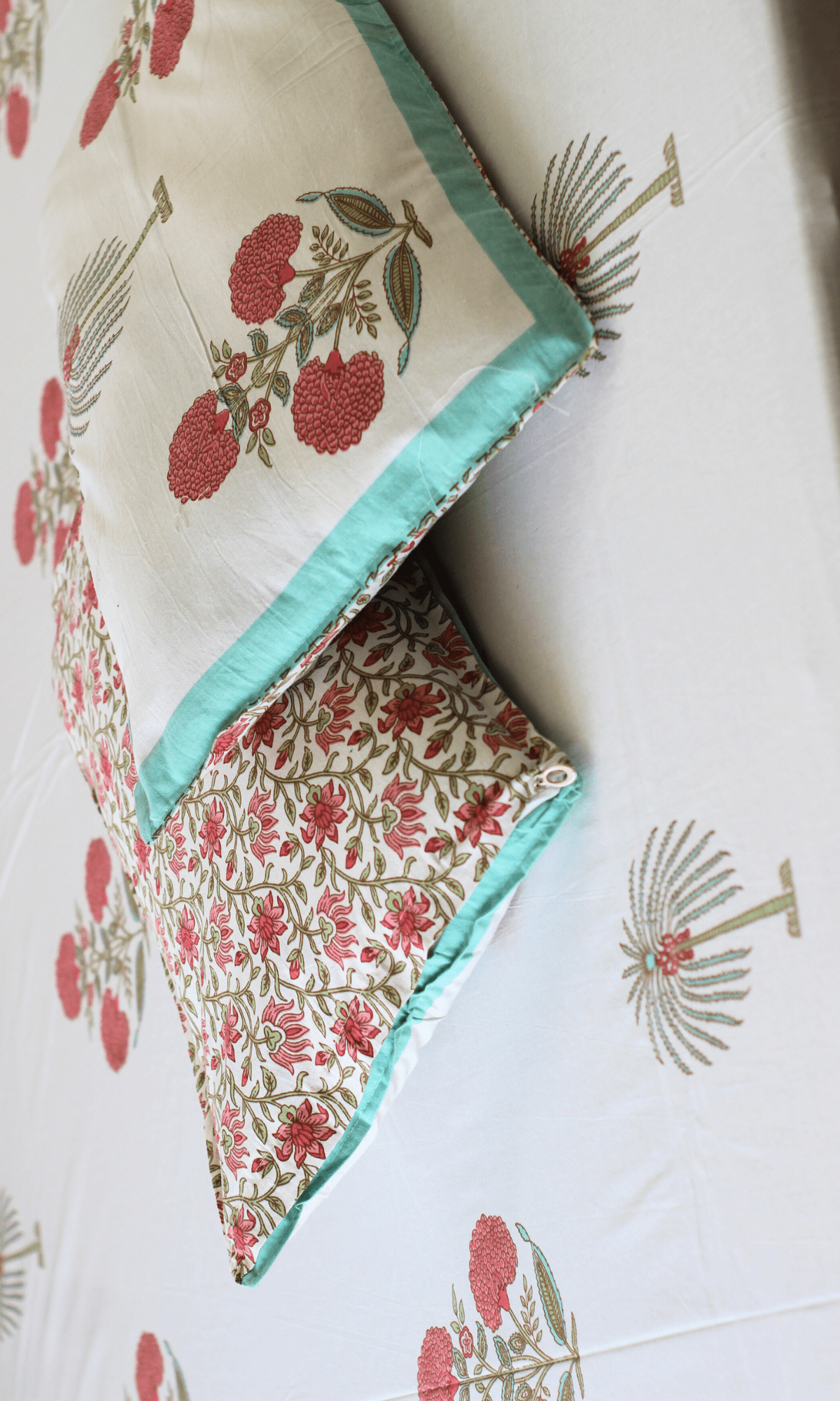 Cotton Gulaab Mughal Print King Size Bedsheet with 2 Pillow Covers - Baareeki
