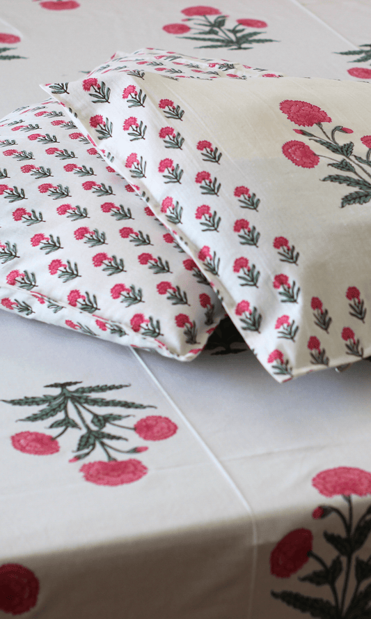 Cotton Gulmohar Mughal Print King Size Bedsheet with 2 Pillow Covers - Baareeki