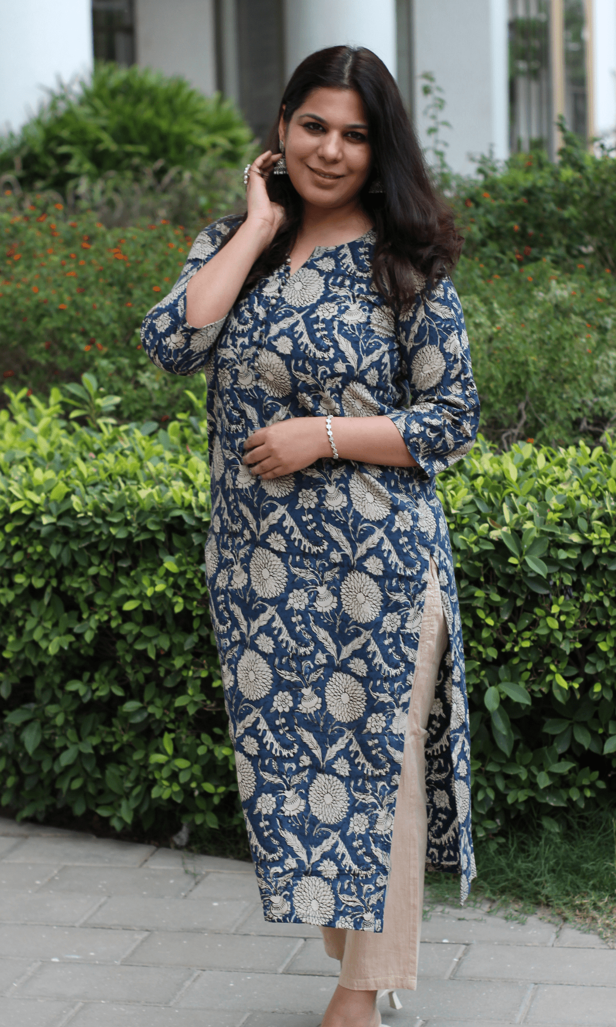 Cotton Handblock Blue Kalamkari Kurta - Baareeki