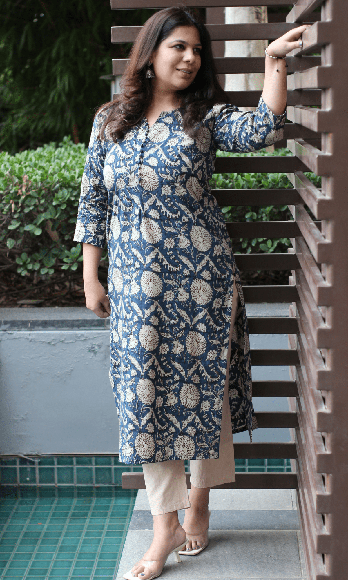 Cotton Handblock Blue Kalamkari Kurta - Baareeki