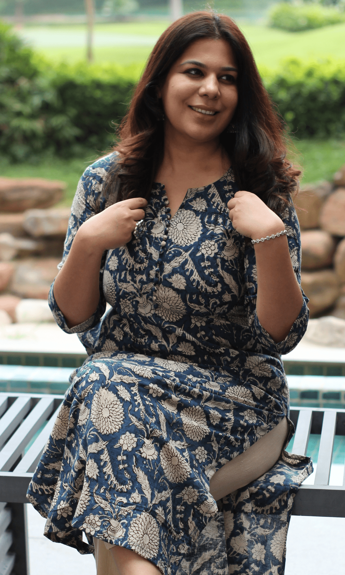 Cotton Handblock Blue Kalamkari Kurta - Baareeki