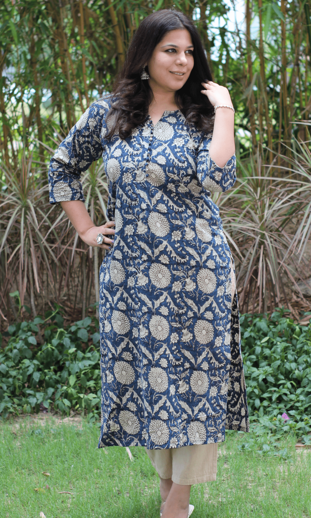 Cotton Handblock Blue Kalamkari Kurta - Baareeki