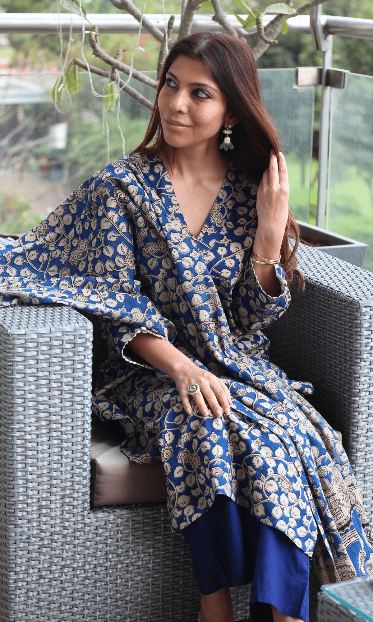 Cotton Handblock Egyptian Blue Kurta & Dupatta with Cotton Pants - Baareeki