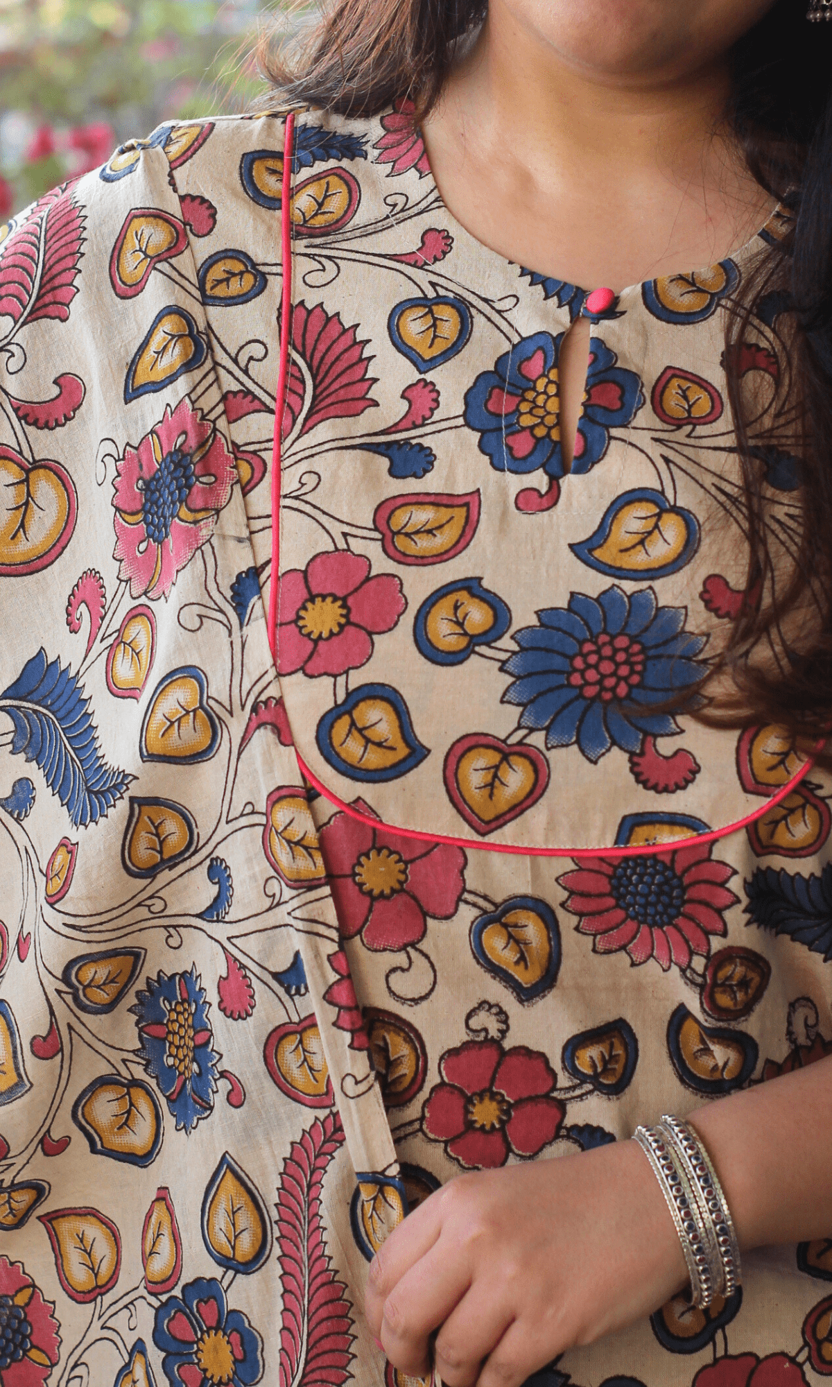 Cotton Handblock Kalamkari Beige & Pink Story Kurta & Dupatta - Baareeki